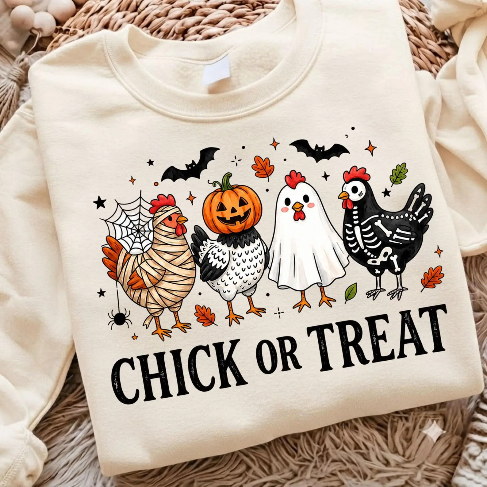 Comfort Colors Chick or Treat Shirt, Spooky Ghost Funny Farm Animal Tee, Retro Halloween Graphic Top - photo 2