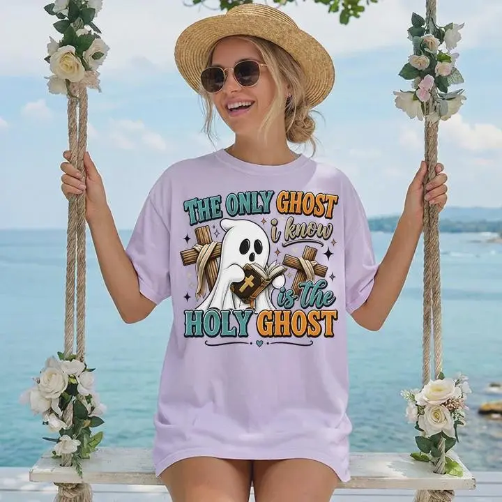 Comfort Colors Christian Ghost Halloween Sweatshirt, Religious Scripture Bible Verse Cross Graphic Gift - photo 2