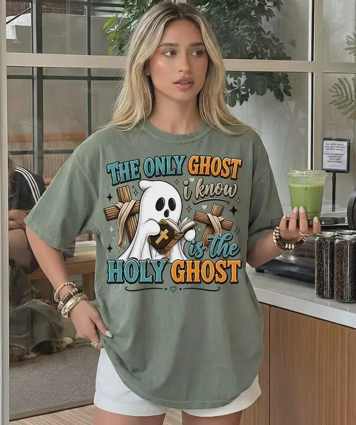 Comfort Colors Christian Ghost Halloween Sweatshirt, Religious Scripture Bible Verse Cross Graphic Gift - photo 3