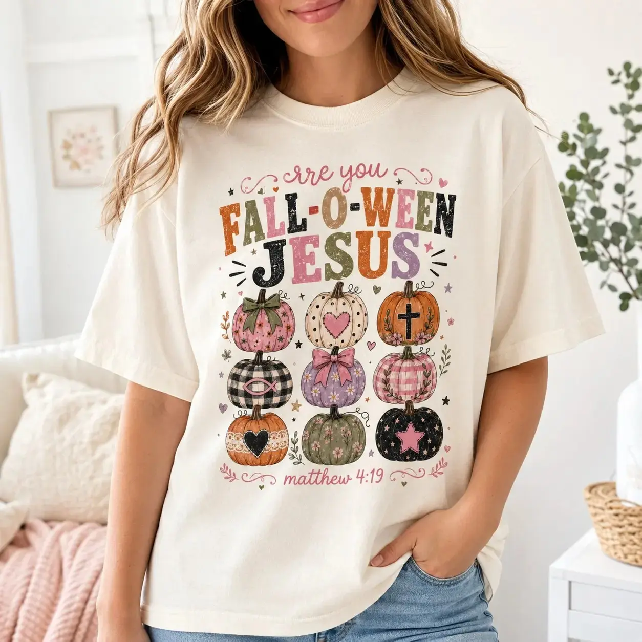 Comfort Colors Christian Halloween Shirt, Are You Fall-O-Ween Jesus Faith Based Religious Womens Tee - photo 3