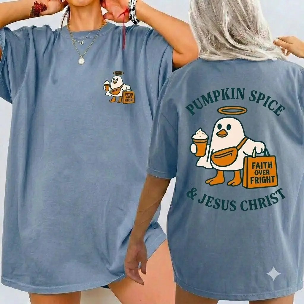 Comfort Colors Pumpkin Spice And The Spirit Of Christ Shirt, Cute Ghost Christian Halloween Fall Faith Tee - photo 3