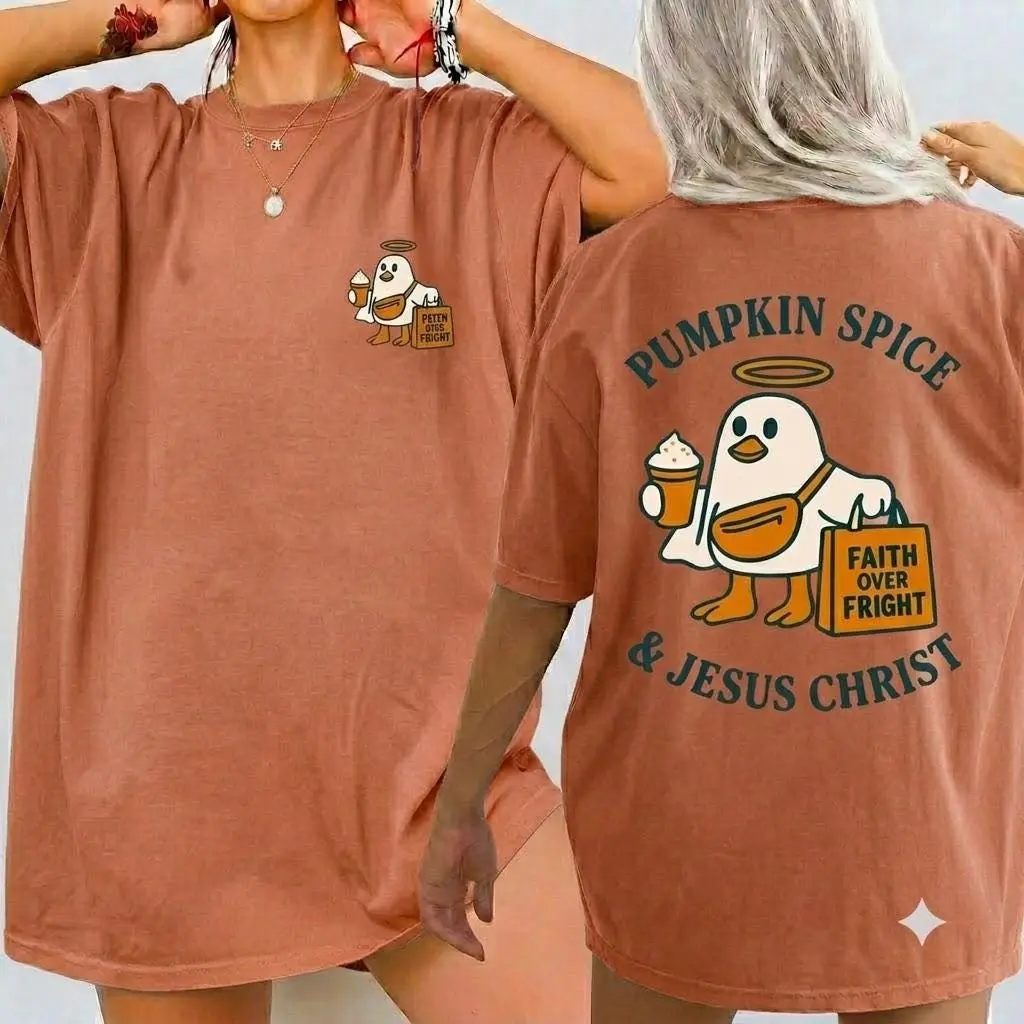 Comfort Colors Pumpkin Spice And The Spirit Of Christ Shirt, Cute Ghost Christian Halloween Fall Faith Tee - photo 4