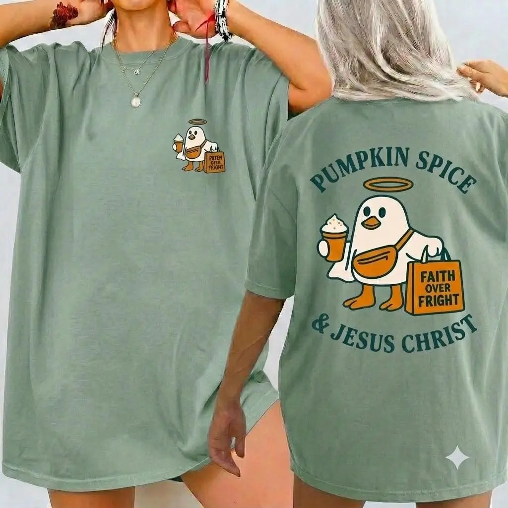 Comfort Colors Pumpkin Spice And The Spirit Of Christ Shirt, Cute Ghost Christian Halloween Fall Faith Tee - photo 5
