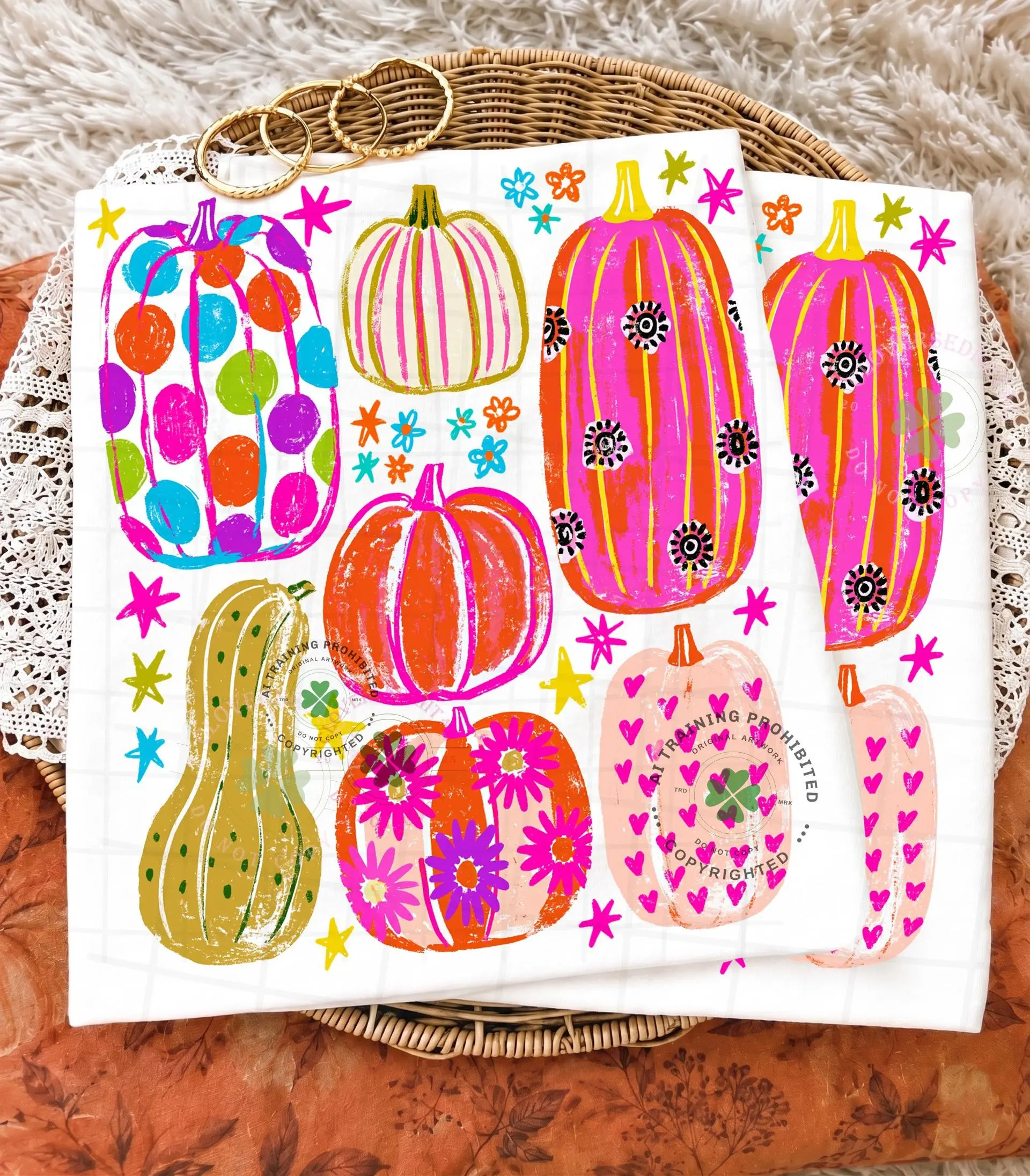 Comfort Colors Colorful Pumpkin Shirt, Hand Drawn Collage Trendy Autumn Flowers Stars Cute Halloween Tee - photo 4