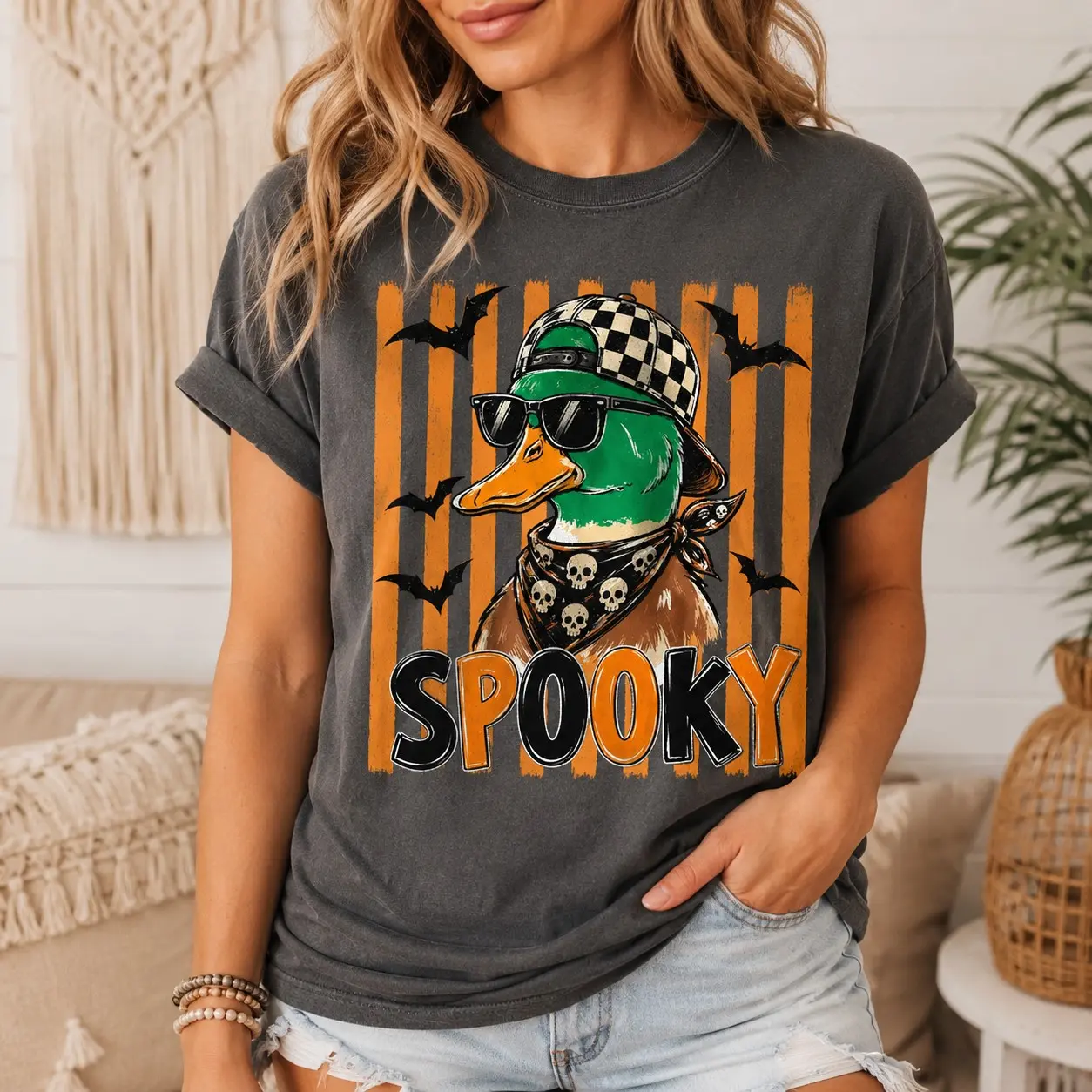 Comfort Colors Cool Spooky Mallard Duck Sunglasses Bandana Ladies Graphic Shirts Halloween Celebration - photo 1