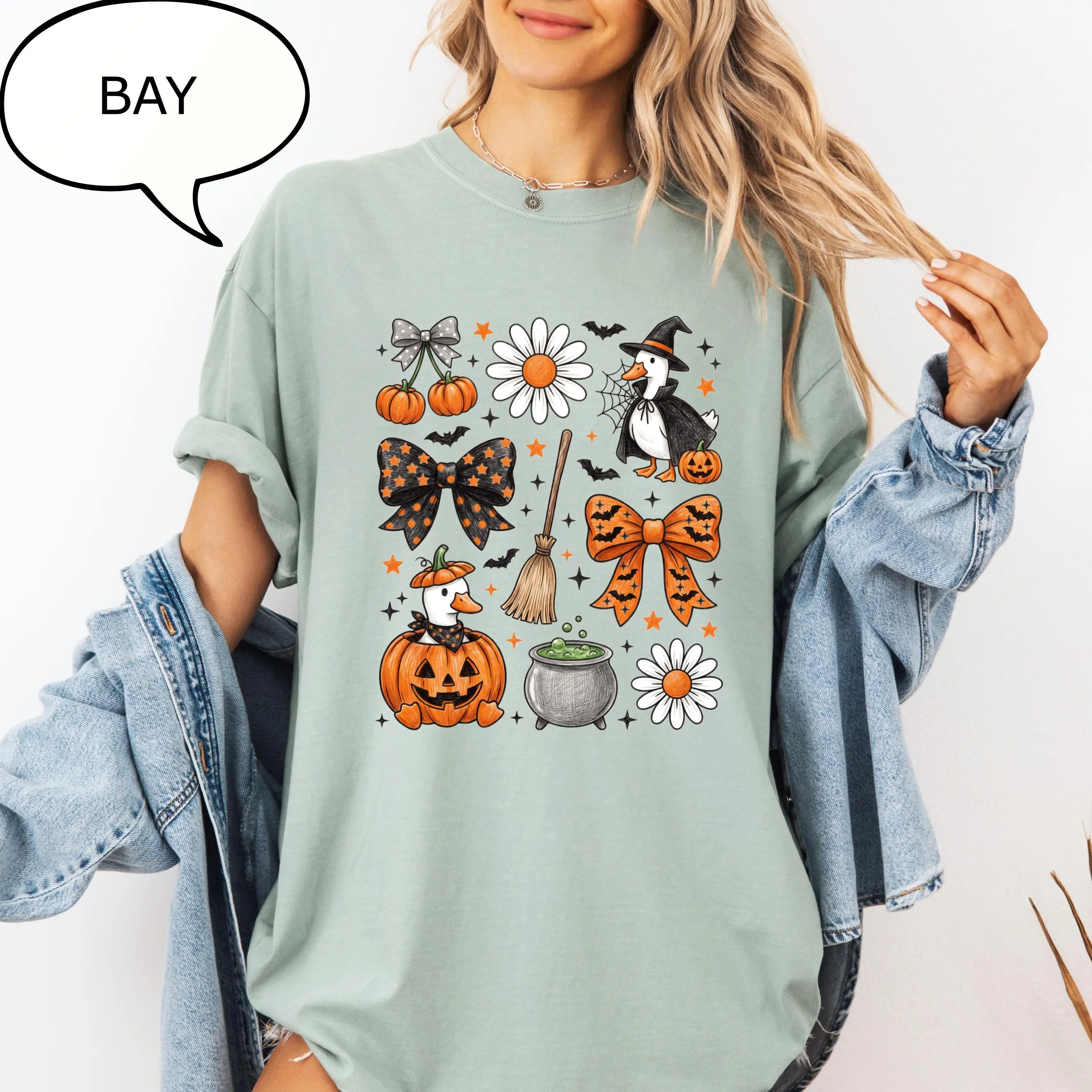 Comfort Colors Coquette Bow Halloween T-Shirt, Spooky Duck Farm Graphic Tee, Cute Fall Gift - photo 2
