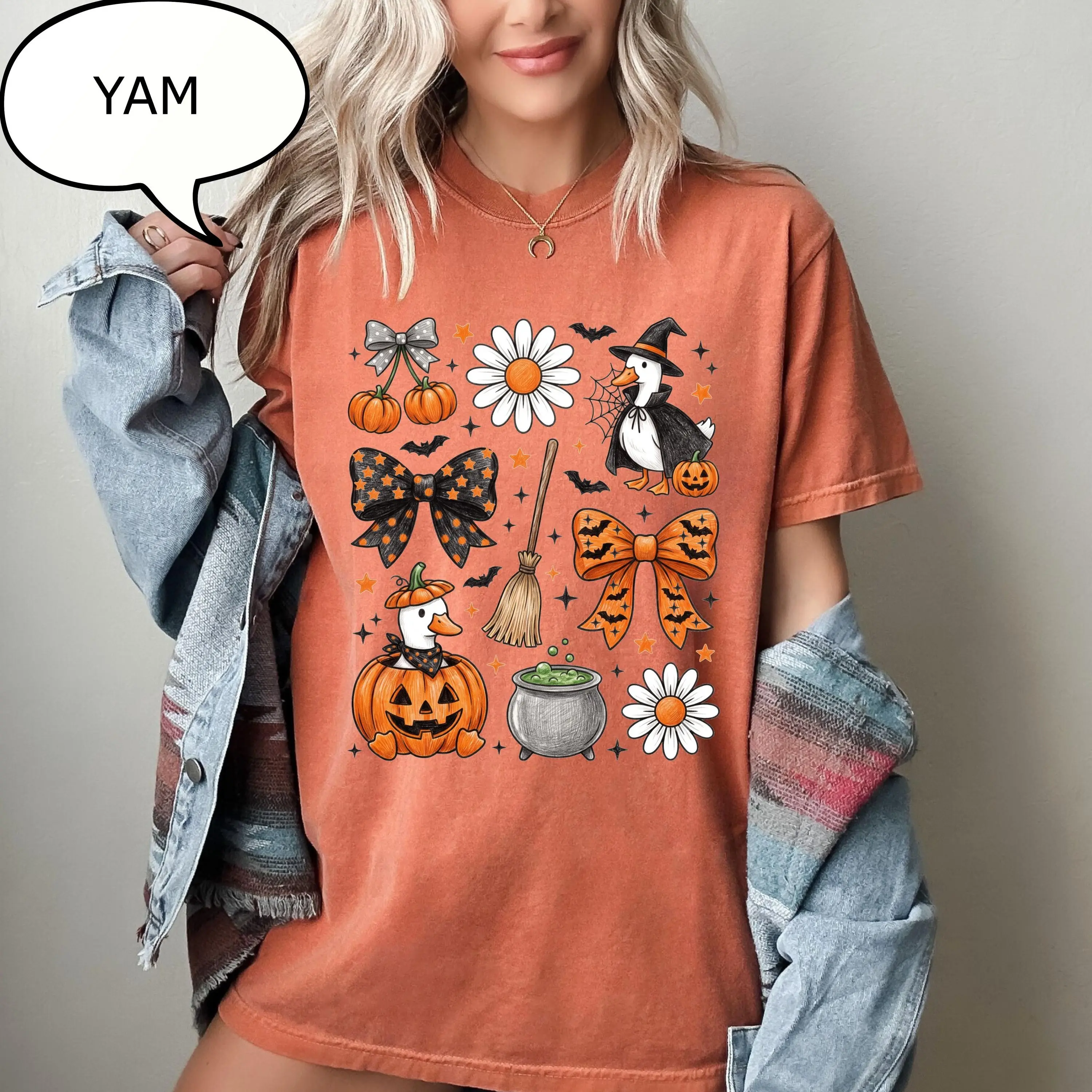 Comfort Colors Coquette Bow Halloween T-Shirt, Spooky Duck Farm Graphic Tee, Cute Fall Gift - photo 3