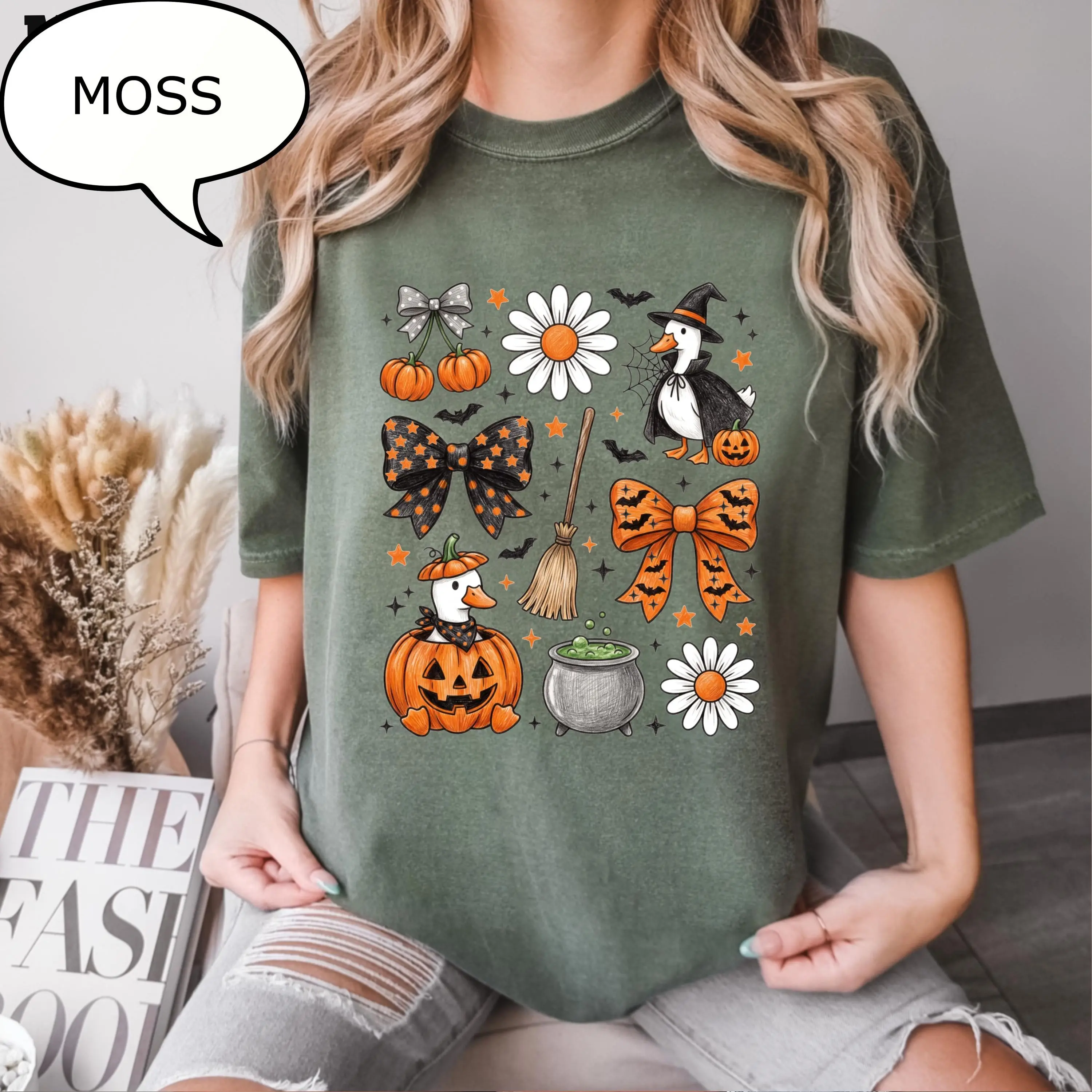 Comfort Colors Coquette Bow Halloween T-Shirt, Spooky Duck Farm Graphic Tee, Cute Fall Gift - photo 4