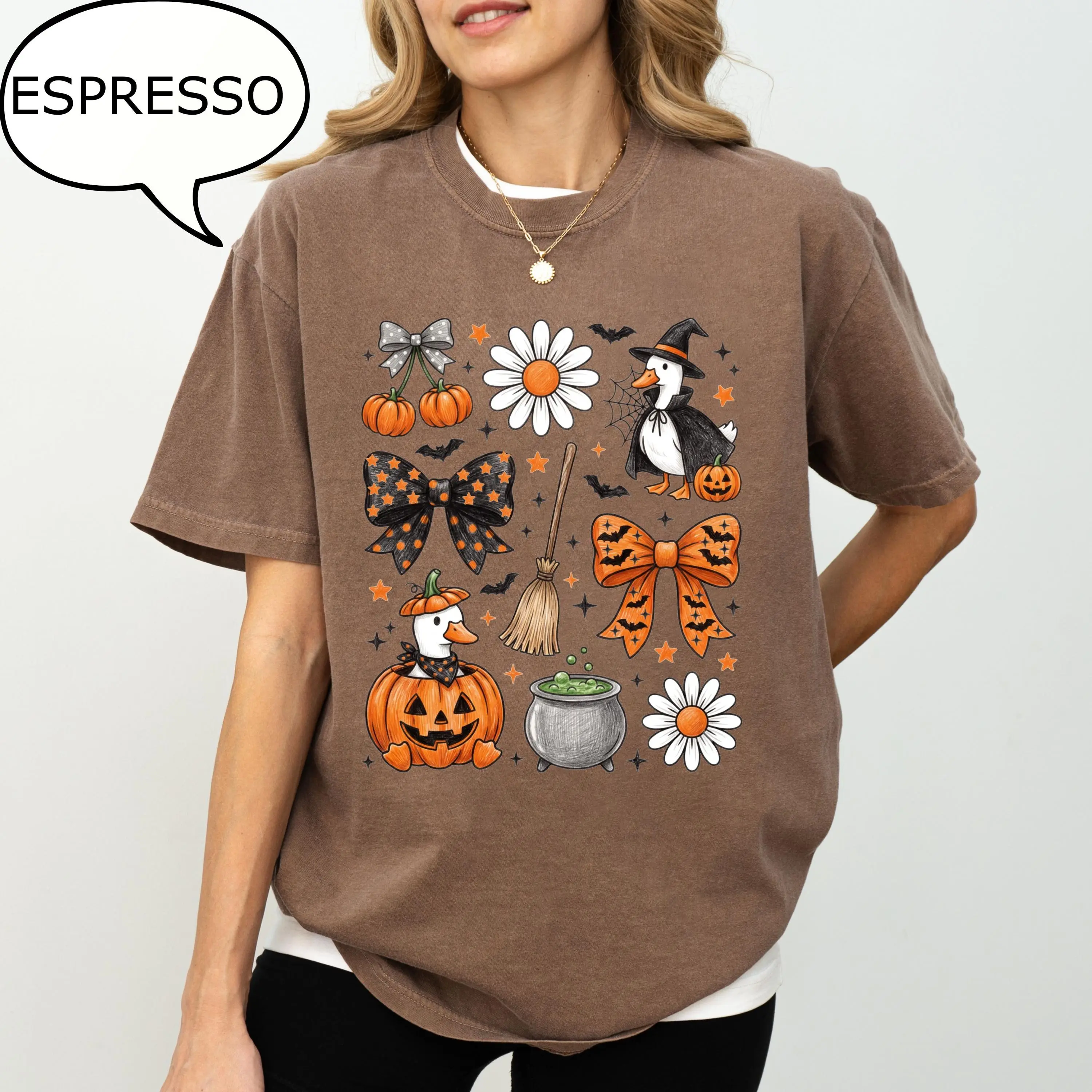 Comfort Colors Coquette Bow Halloween T-Shirt, Spooky Duck Farm Graphic Tee, Cute Fall Gift - photo 5