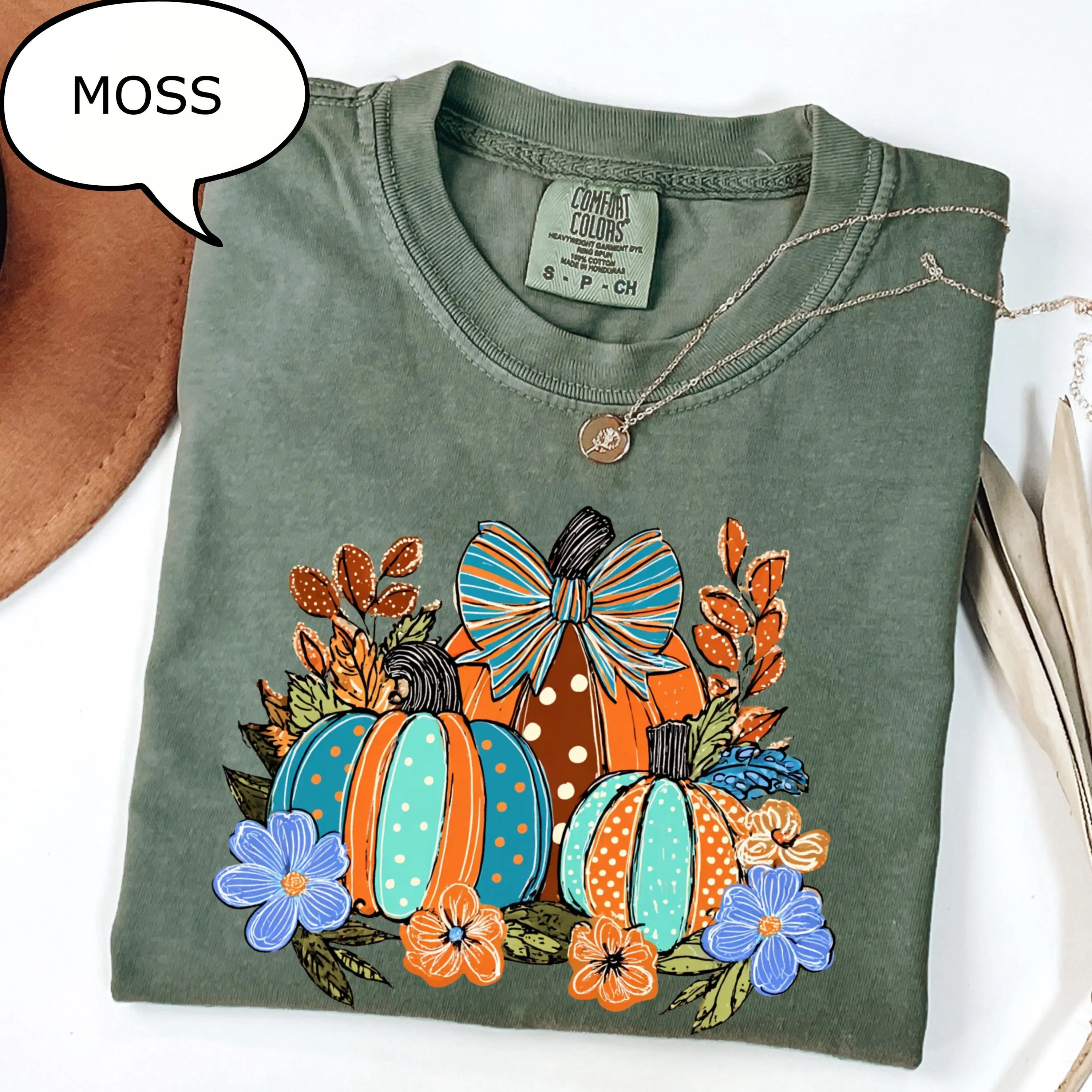 Comfort Colors Coquette Bow Pumpkin T-Shirt, Autumn Floral Shirt, Thanksgiving gift - photo 3