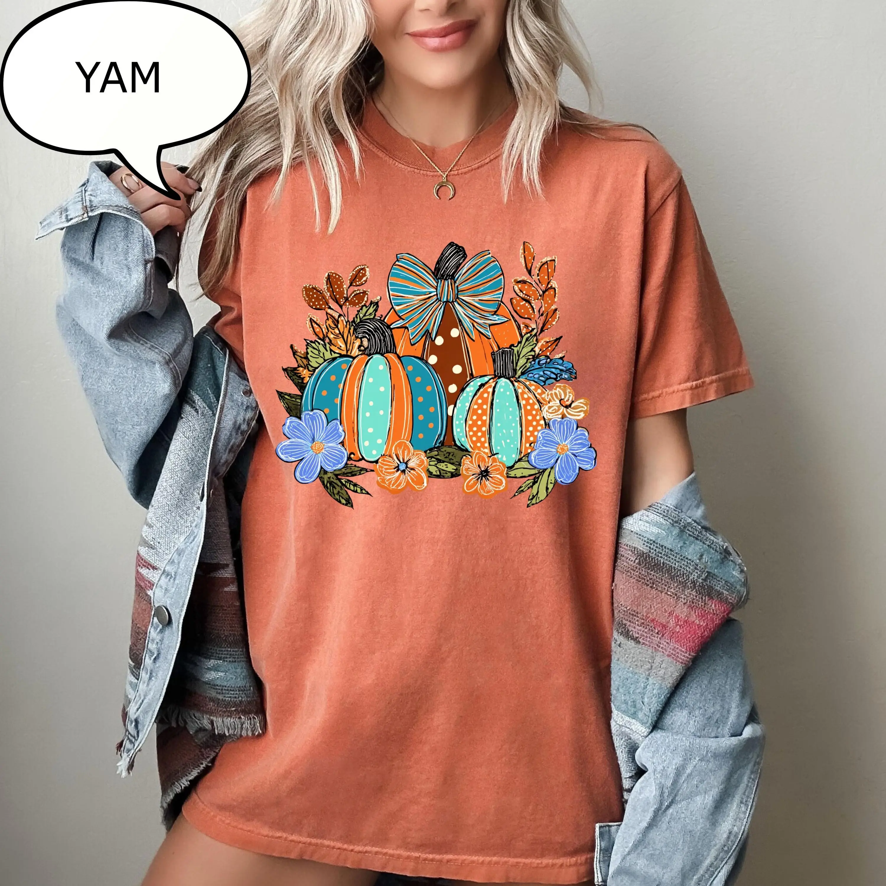 Comfort Colors Coquette Bow Pumpkin T-Shirt, Autumn Floral Shirt, Thanksgiving gift - photo 4