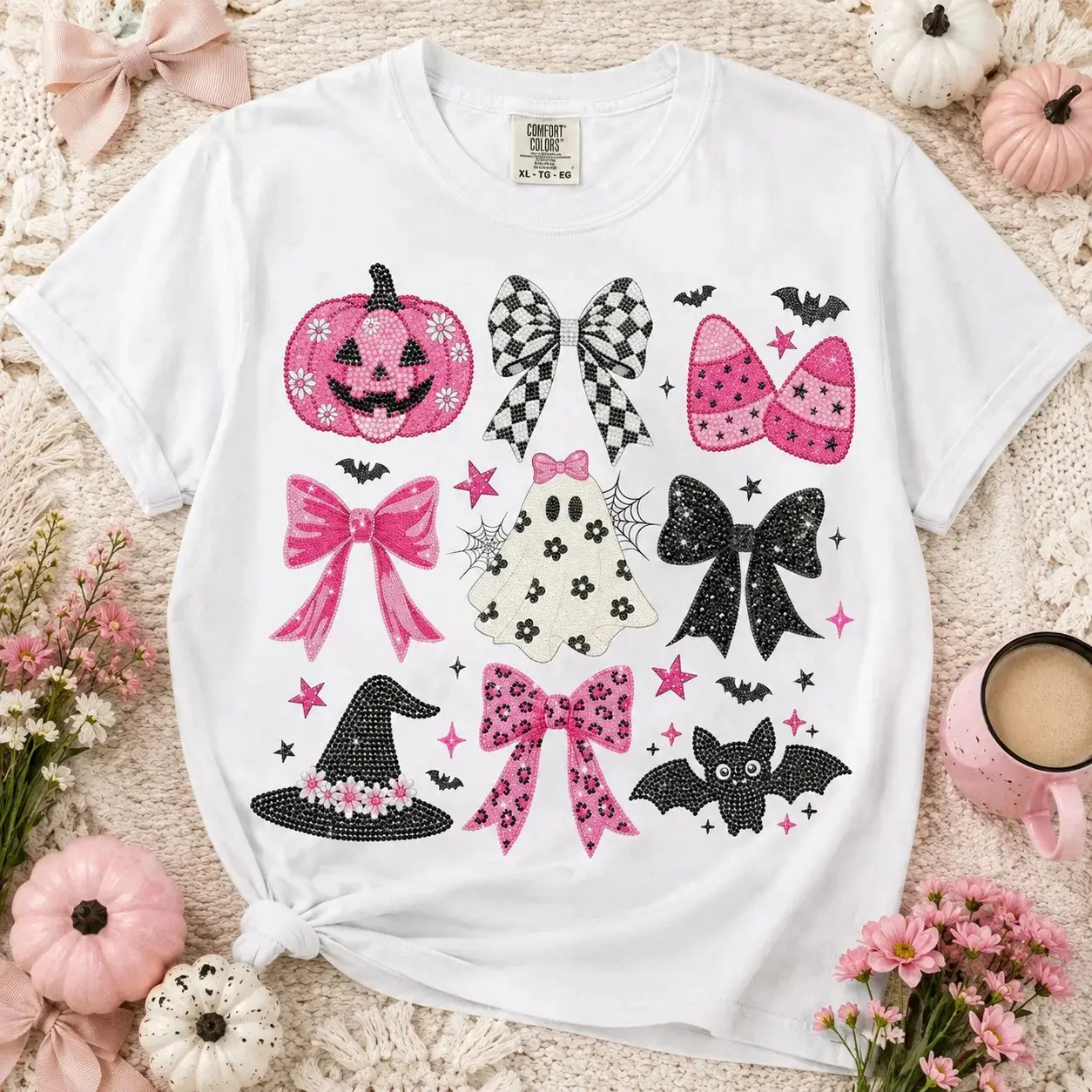 Comfort Colors Coquette Ghost Bow Witch Hat Bat T-Shirt for Women, Aesthetic Halloween Party Tee, Cute Spooky Fall Graphic Top - photo 2