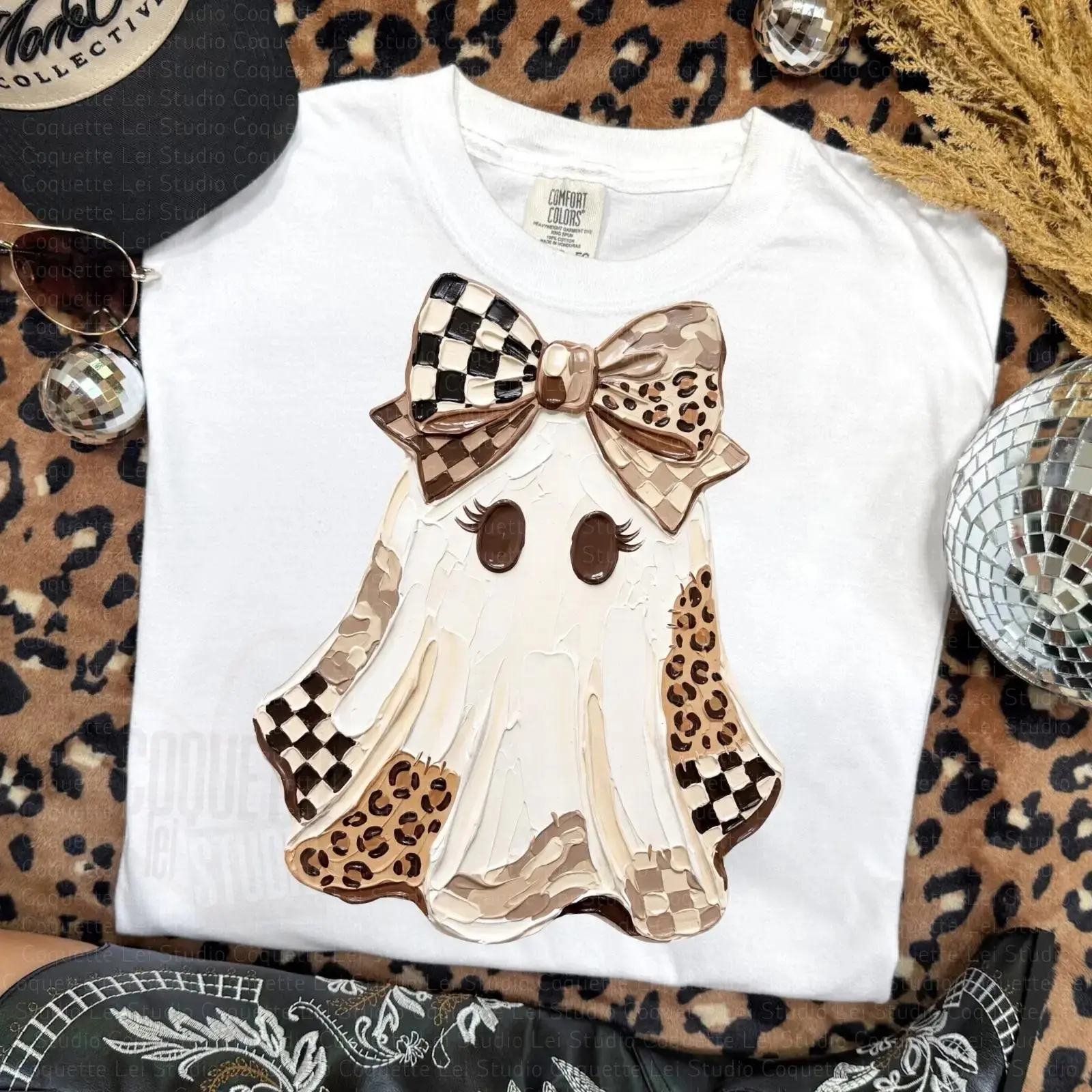 Comfort Colors Coquette Ghost Shirt, Preppy Retro Halloween Graphic Tee, Fall Girly Boho Womens Top - photo 3
