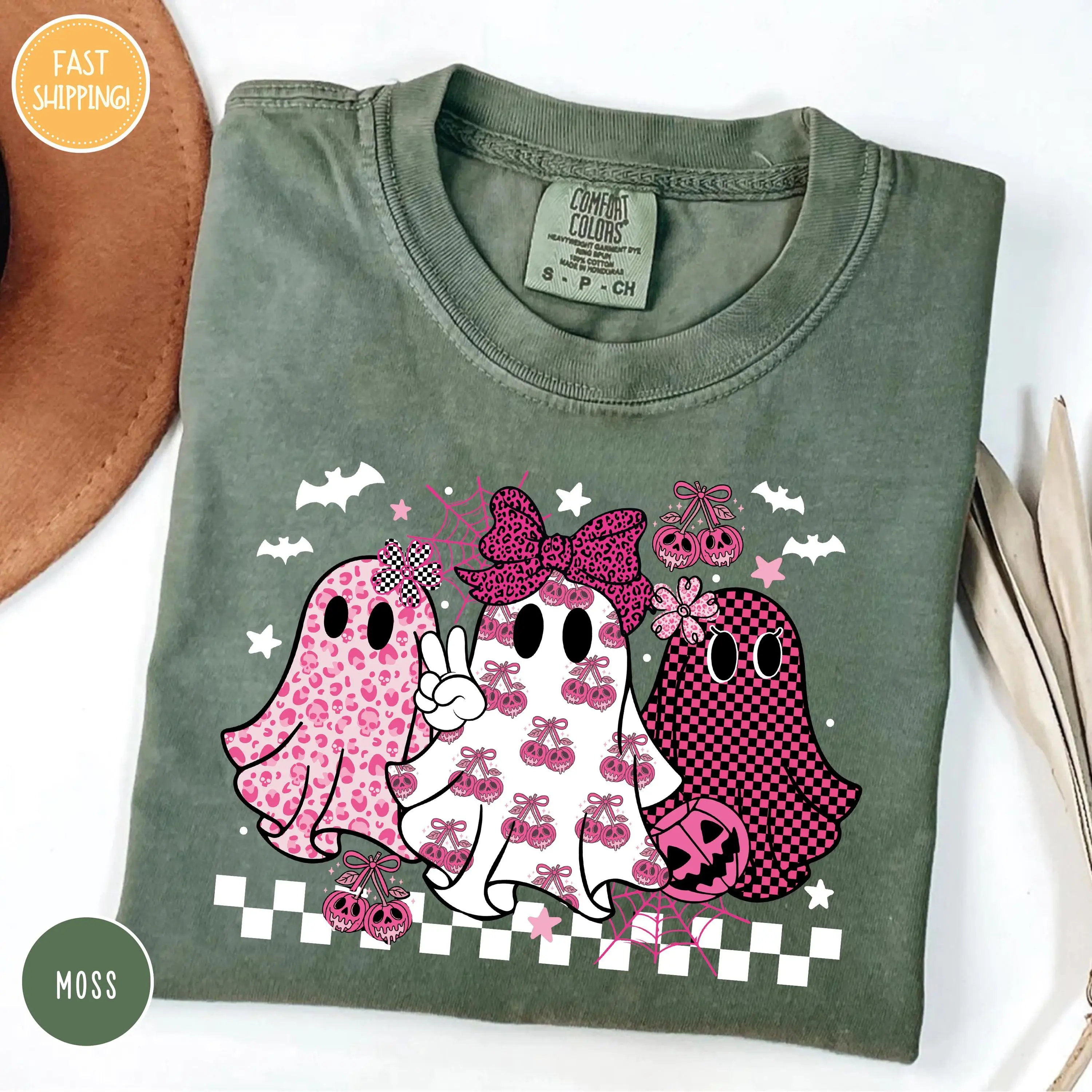Comfort Colors Coquette Retro Leopard Checkered Ghost T-Shirt, Halloween Spooky Season Tis the Tee - photo 3