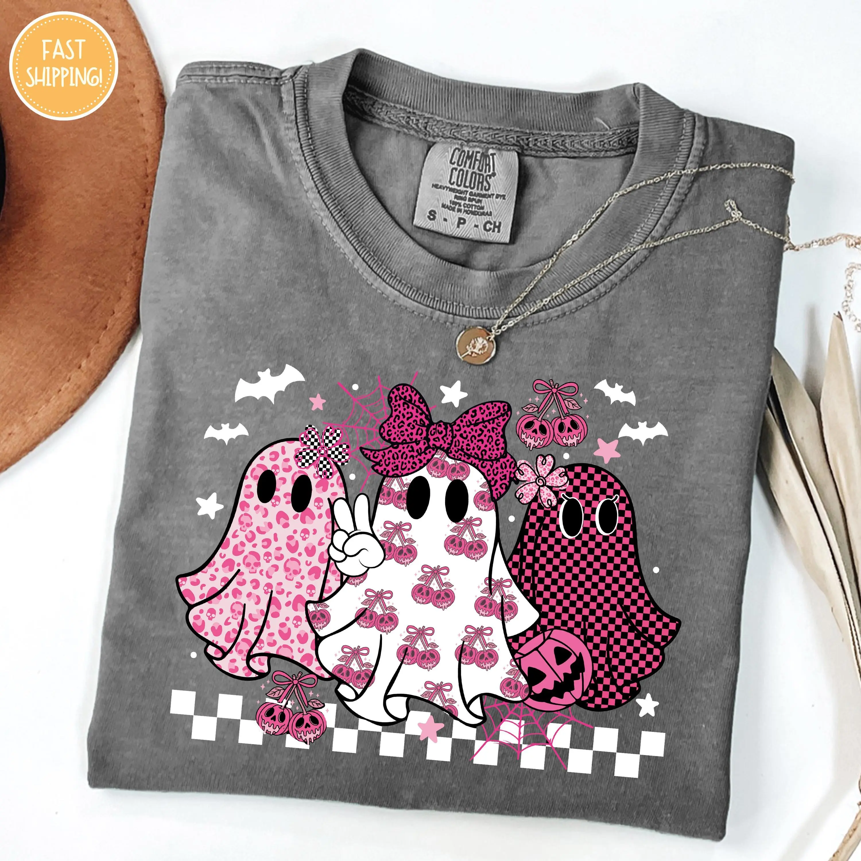 Comfort Colors Coquette Retro Leopard Checkered Ghost T-Shirt, Halloween Spooky Season Tis the Tee - photo 4