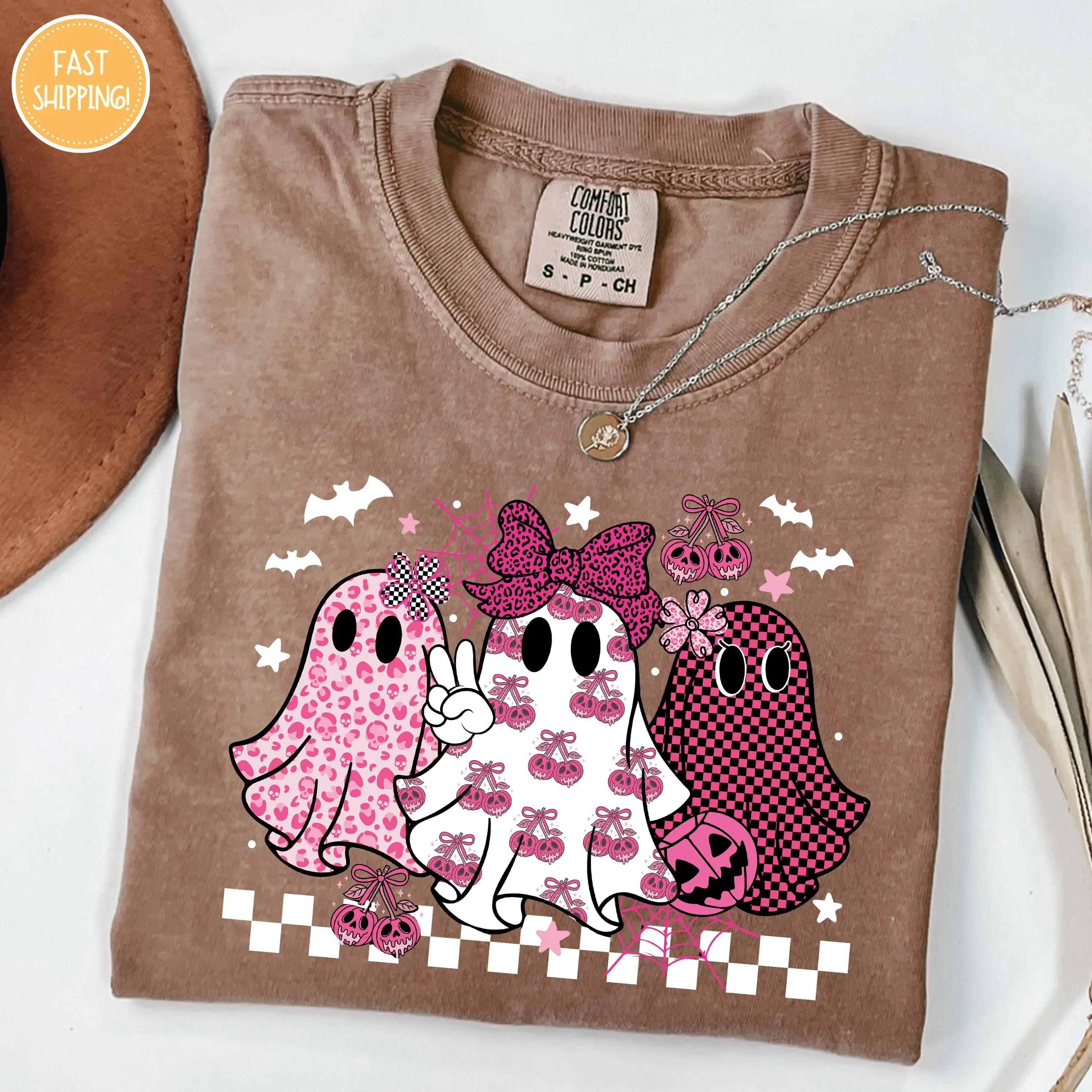 Comfort Colors Coquette Retro Leopard Checkered Ghost T-Shirt, Halloween Spooky Season Tis the Tee - photo 5