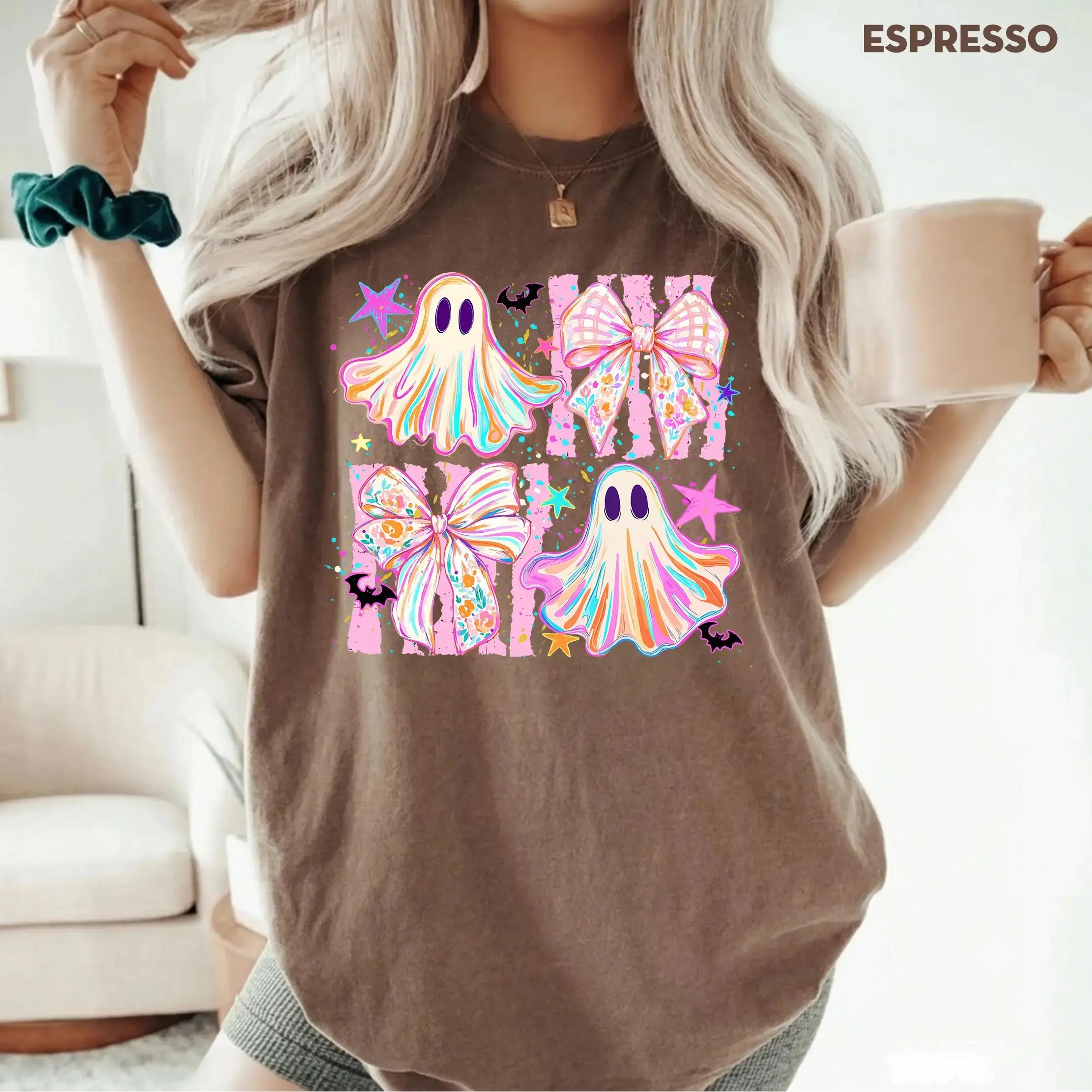 Comfort Colors Coquette Striped Summerween Shirt, Womens Spooky Ghost Summer Halloween Tee, Cute Pastel Trendy Fall Graphic Top - photo 5