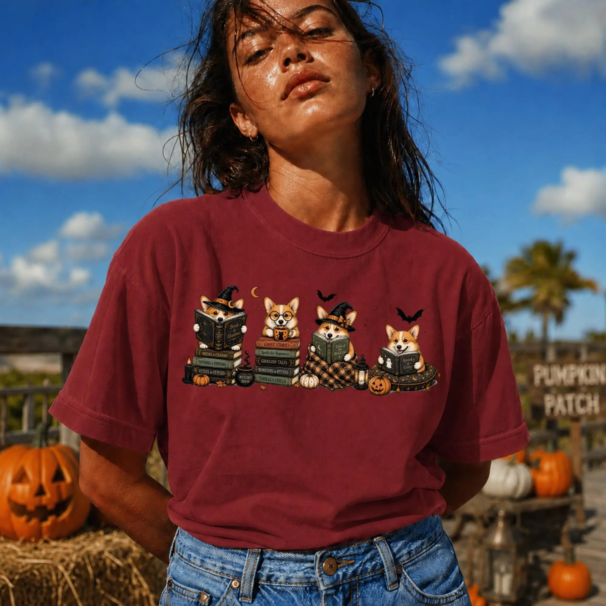 Comfort Colors Corgi Halloween Bookish Shirt, Spooky Cozy Reading Dog Tee, Gift for Readers - photo 4