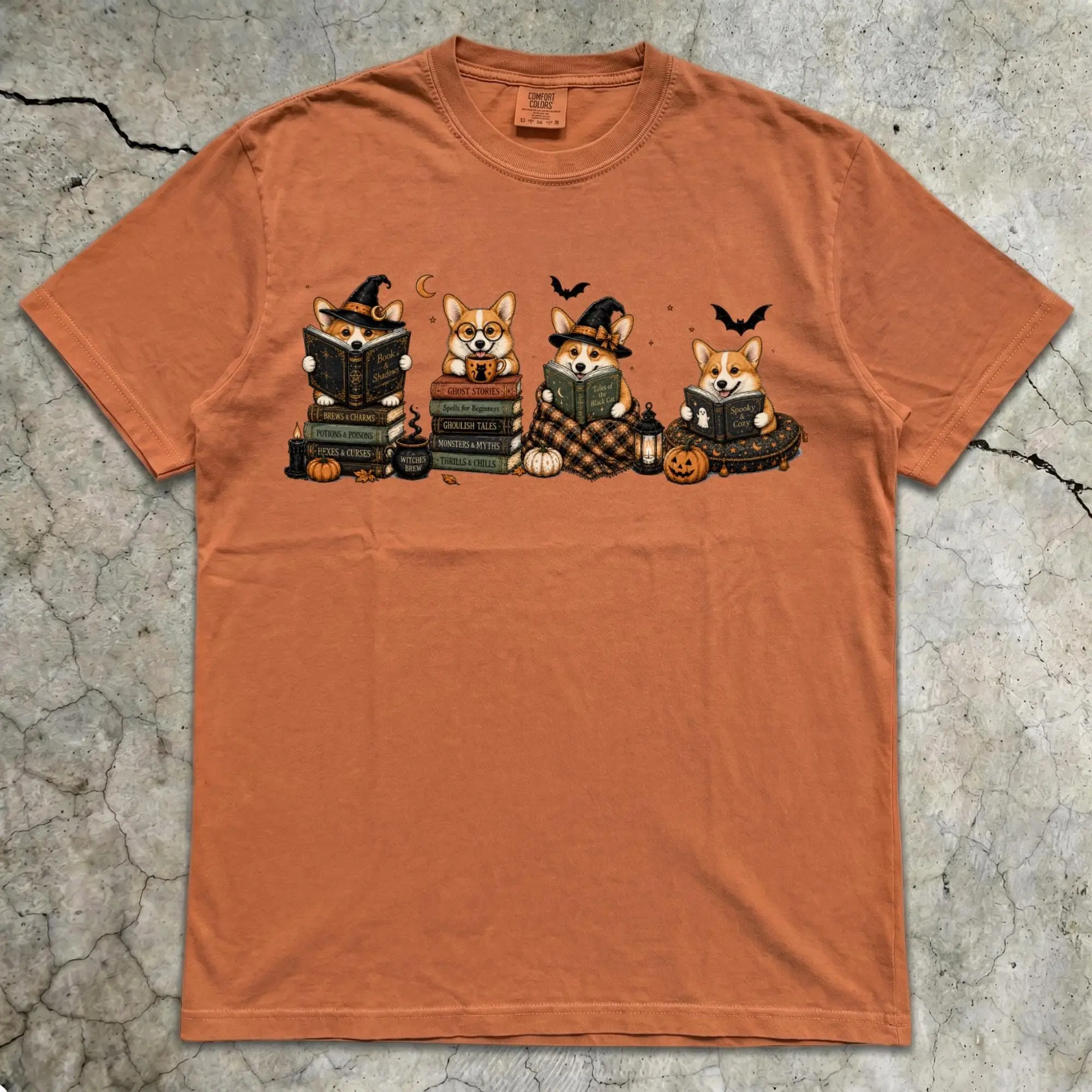 Comfort Colors Corgi Halloween Bookish Shirt, Spooky Cozy Reading Dog Tee, Gift for Readers - photo 5
