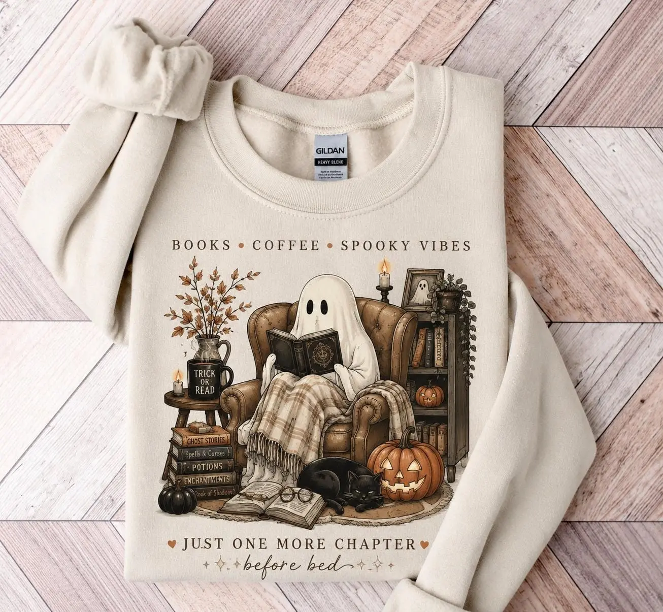 Comfort Colors Cozy Ghost Reading Shirt, Books Coffee Spooky Vibes Halloween Book Lover Tee