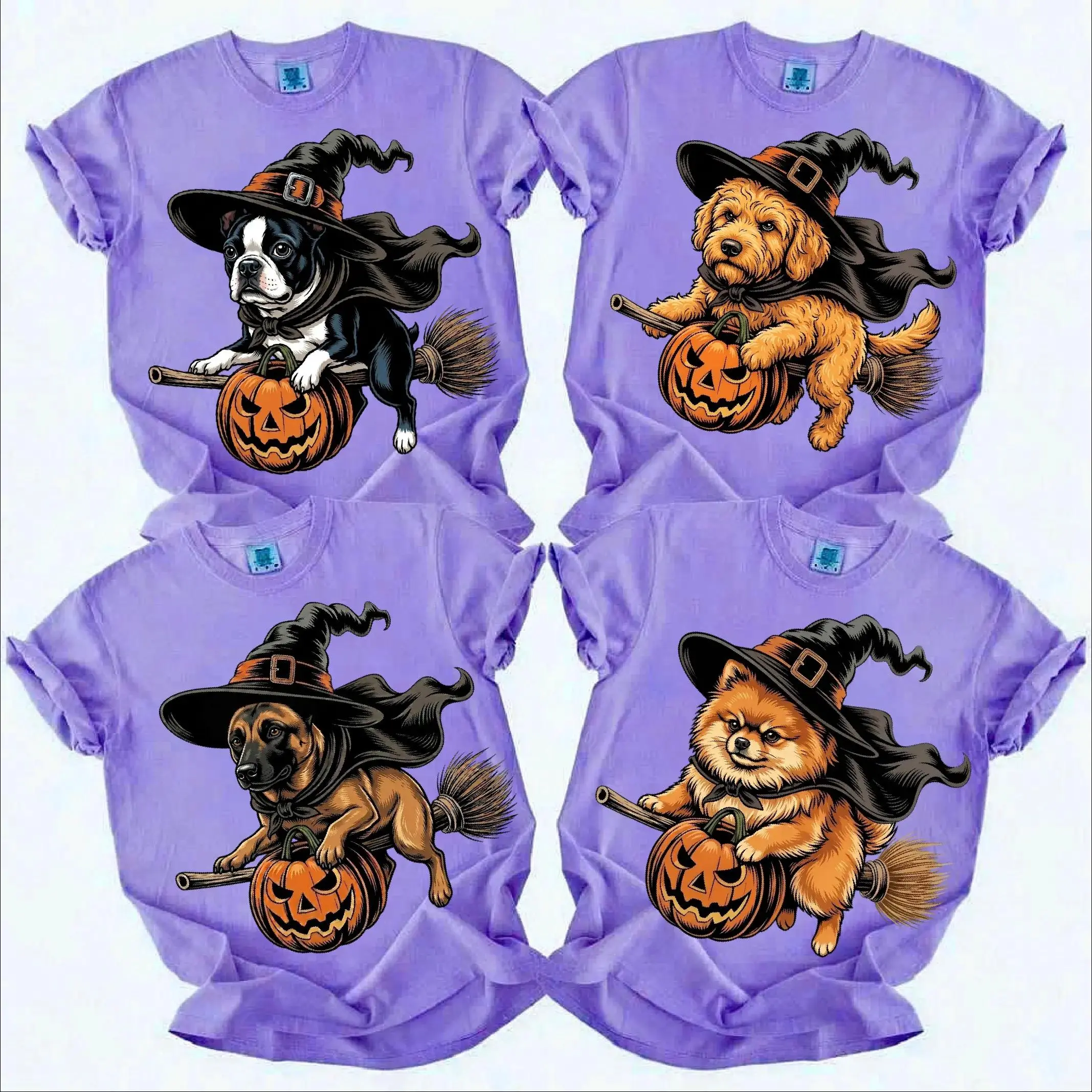 Comfort Colors Custom 50+ Dog Breed Halloween Shirt, Witch Costume Print Tee, Cute Style for Lovers