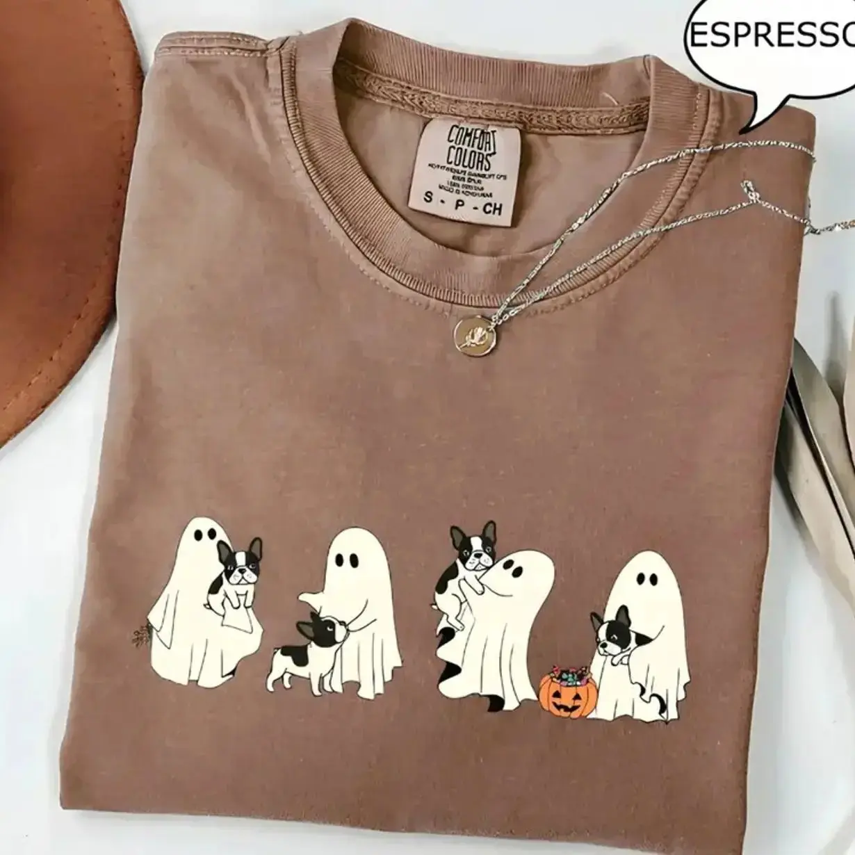 Comfort Colors Custom Dog Halloween Espresso Shirt, 50+ Breeds Available Ghost Boba Tea Funny Dog Gift Tee - photo 4