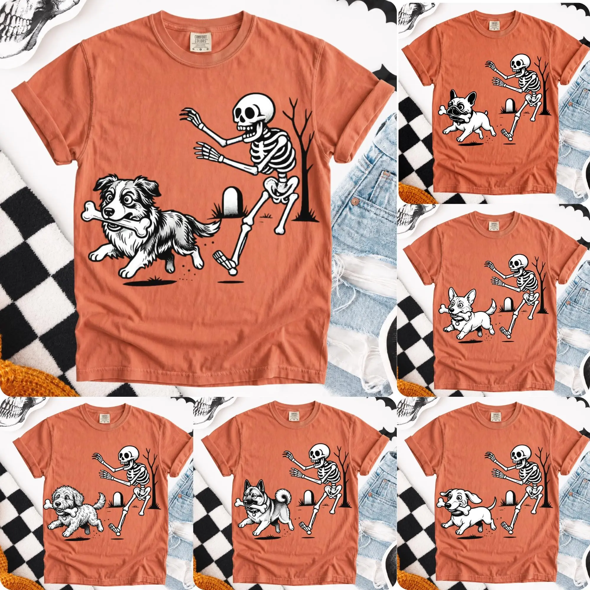 Comfort Colors Custom Breed Skeleton Halloween Sweatshirt, Funny Personalized Dog Mom and Dad Gift for Women