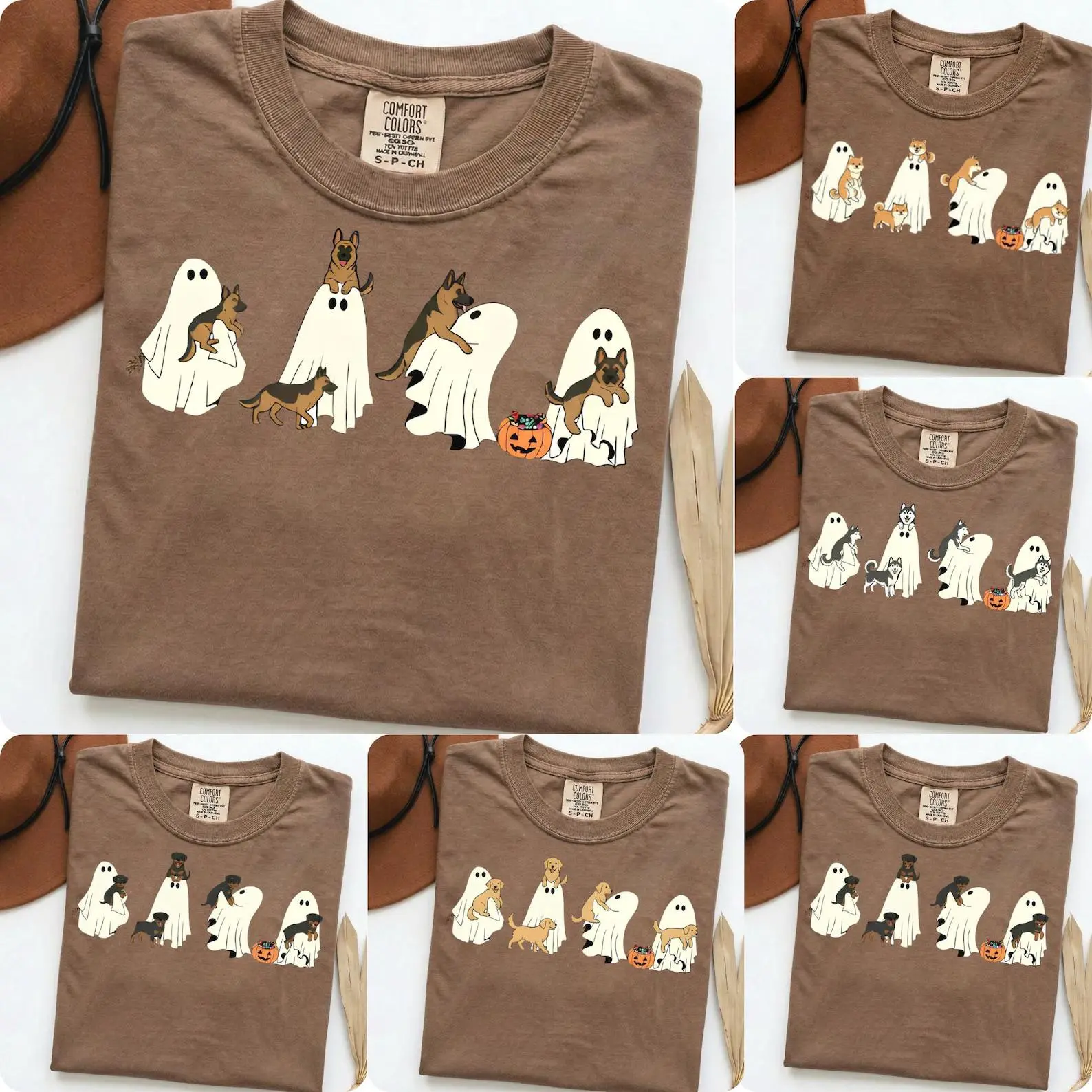 Comfort Colors Custom Halloween Dog Hoodie, Cute Dogs Playing With Ghost Costume, Spooky Season Gift For Lovers - photo 1