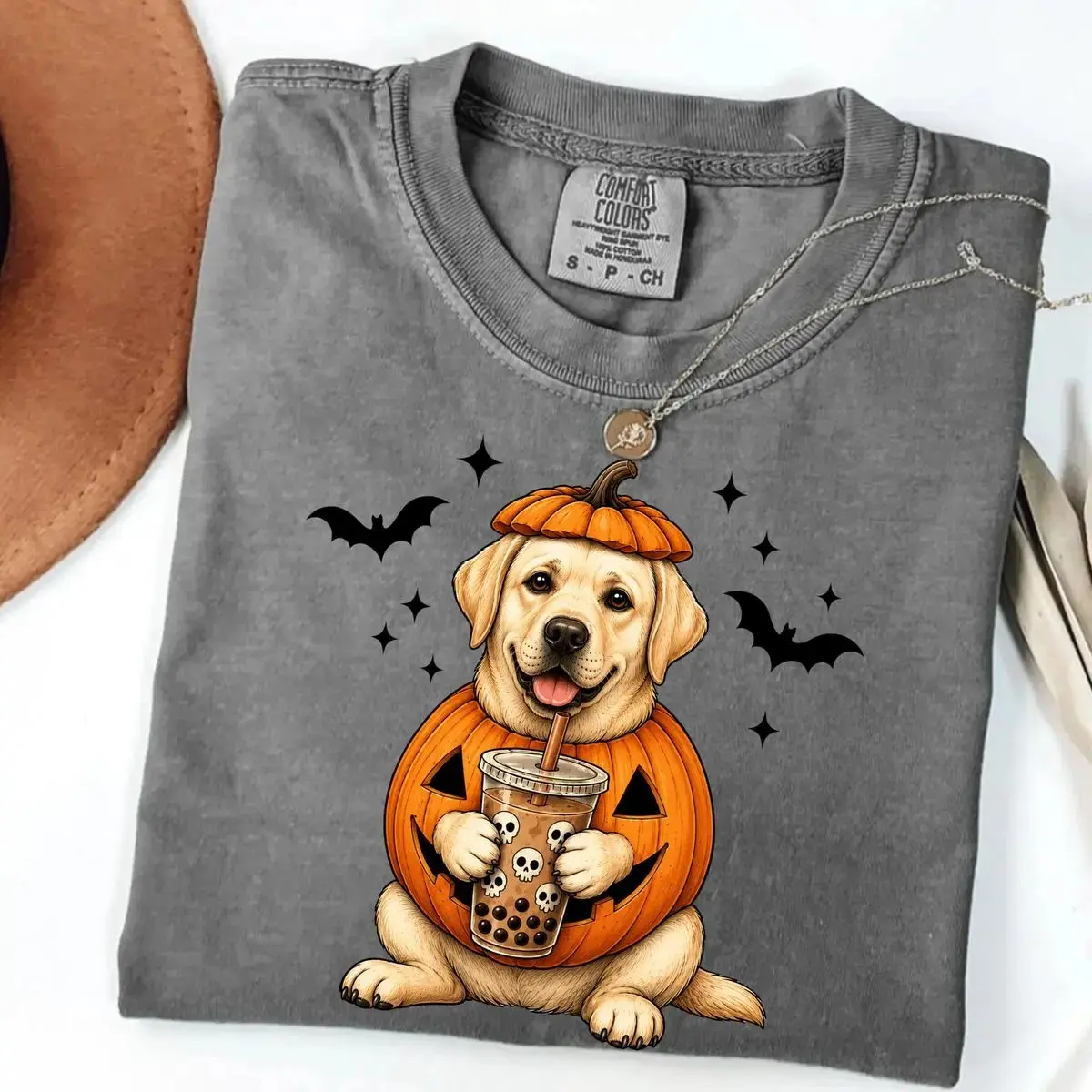 Comfort Colors Custom Pumpkin Dog Halloween Shirt, 40+ Breeds Cute Boba Tea Graphic Tee, Spooky Season Mom Gift - photo 2