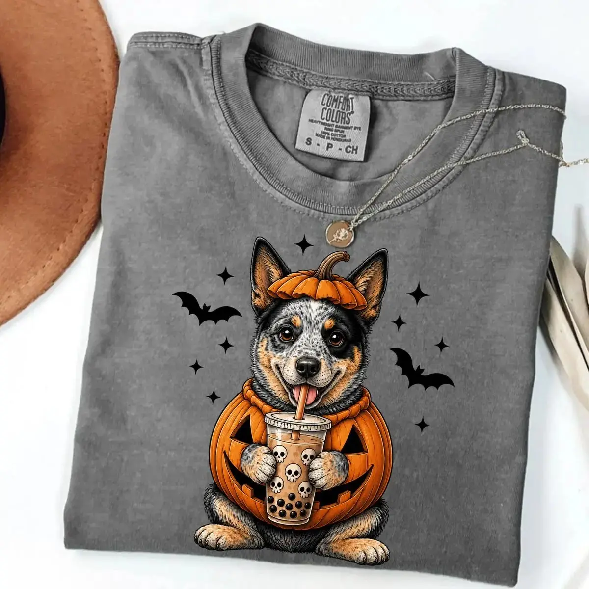 Comfort Colors Custom Pumpkin Dog Halloween Shirt, 40+ Breeds Cute Boba Tea Graphic Tee, Spooky Season Mom Gift - photo 3