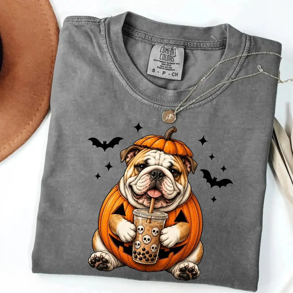 Comfort Colors Custom Pumpkin Dog Halloween Shirt, 40+ Breeds Cute Boba Tea Graphic Tee, Spooky Season Mom Gift - photo 4