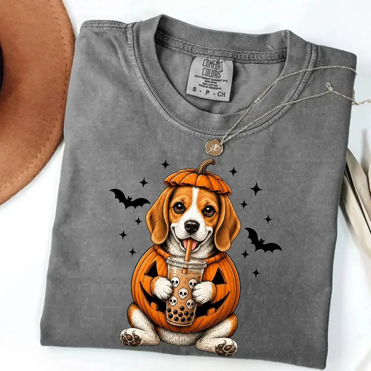 Comfort Colors Custom Pumpkin Dog Halloween Shirt, 40+ Breeds Cute Boba Tea Graphic Tee, Spooky Season Mom Gift - photo 5