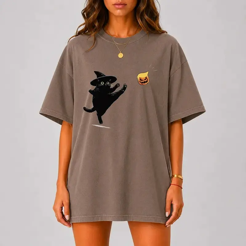 Comfort Colors Cute Black Cat Halloween Shirt, Witch Pumpkin Graphic Tee, Spooky Season Fall Women's Kitty Lover Gift - photo 2
