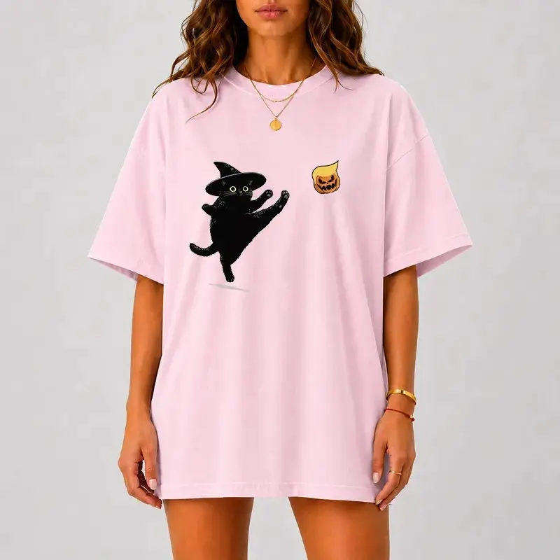 Comfort Colors Cute Black Cat Halloween Shirt, Witch Pumpkin Graphic Tee, Spooky Season Fall Women's Kitty Lover Gift - photo 5