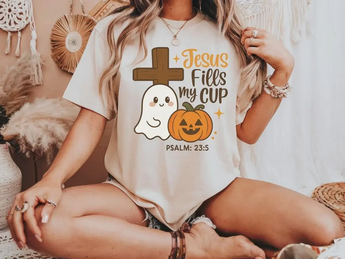 Comfort Colors Cute Christian Halloween Shirt, Ghost Pumpkin Fall Faith Creepy Season Religious Gift
