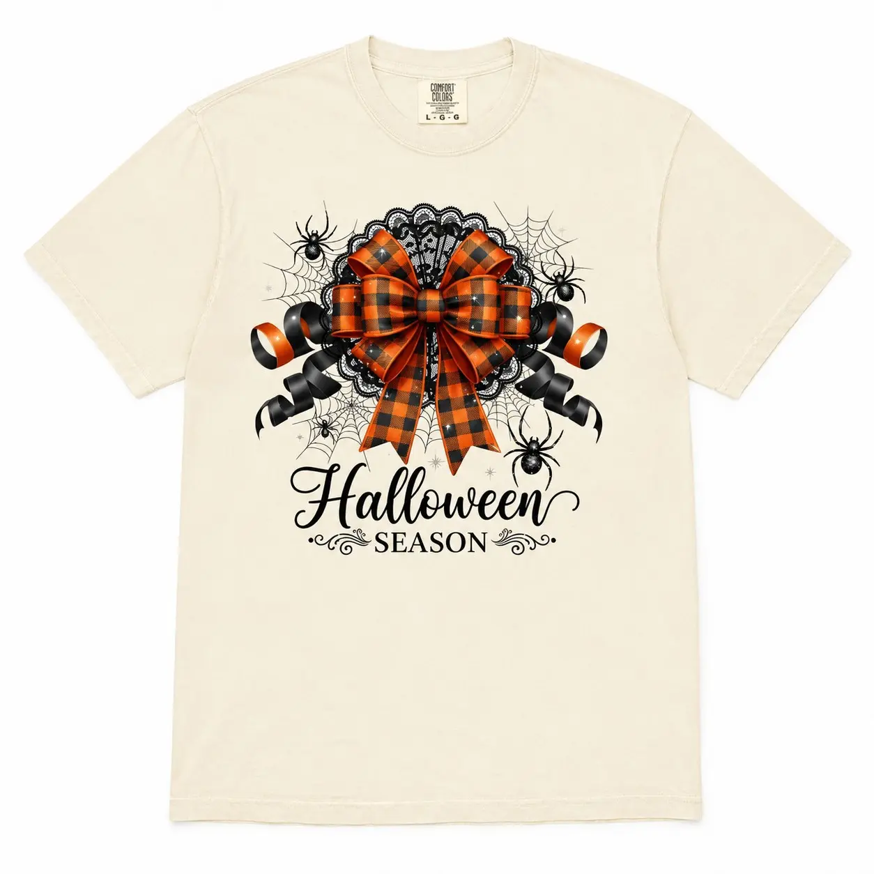 Comfort Colors Cute Coquette Halloween Bow Skull Pumpkin Shirt, Womens Spooky Retro October Party Graphic Tee, Sister Gift - photo 2