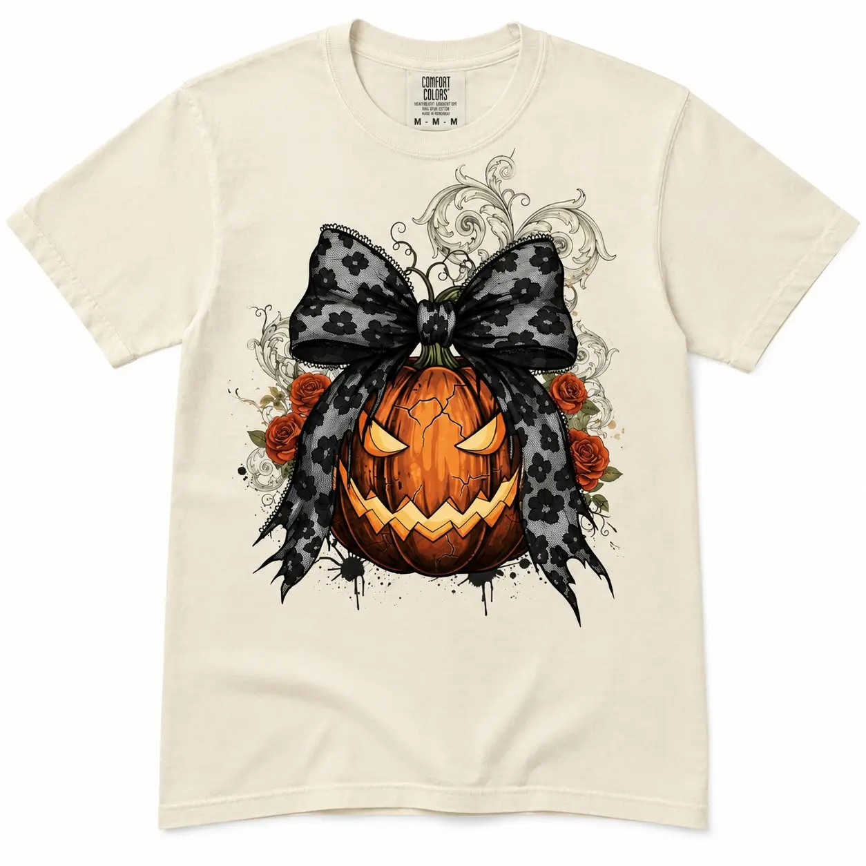 Comfort Colors Cute Coquette Halloween Bow Skull Pumpkin Shirt, Womens Spooky Retro October Party Graphic Tee, Sister Gift - photo 3