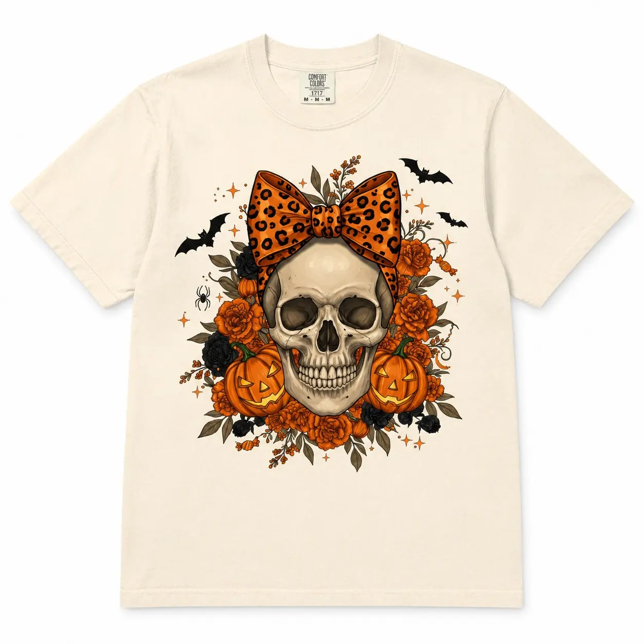 Comfort Colors Cute Coquette Halloween Bow Skull Pumpkin Shirt, Womens Spooky Retro October Party Graphic Tee, Sister Gift - photo 4