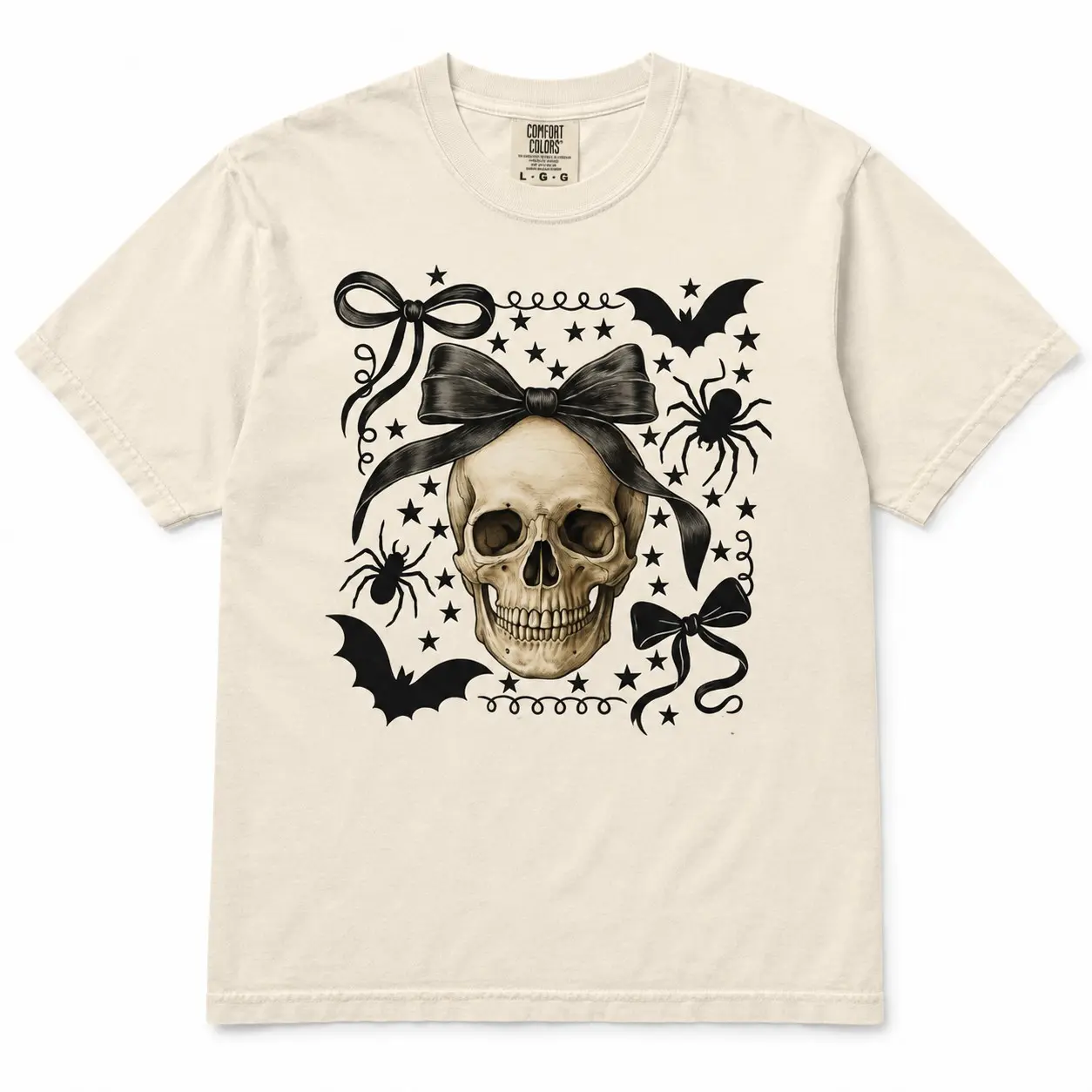 Comfort Colors Cute Coquette Halloween Bow Skull Pumpkin Shirt, Womens Spooky Retro October Party Graphic Tee, Sister Gift - photo 5