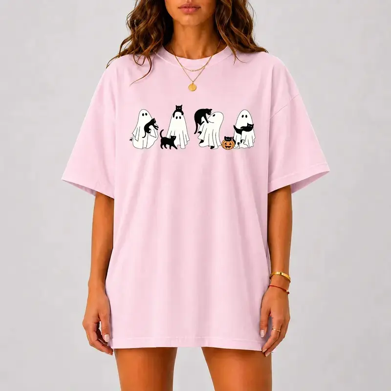 Comfort Colors Cute Ghost Cat Halloween Shirt, Funny Spooky Black Pumpkin Graphic Tee, Minimal Cozy Fall Top - photo 4