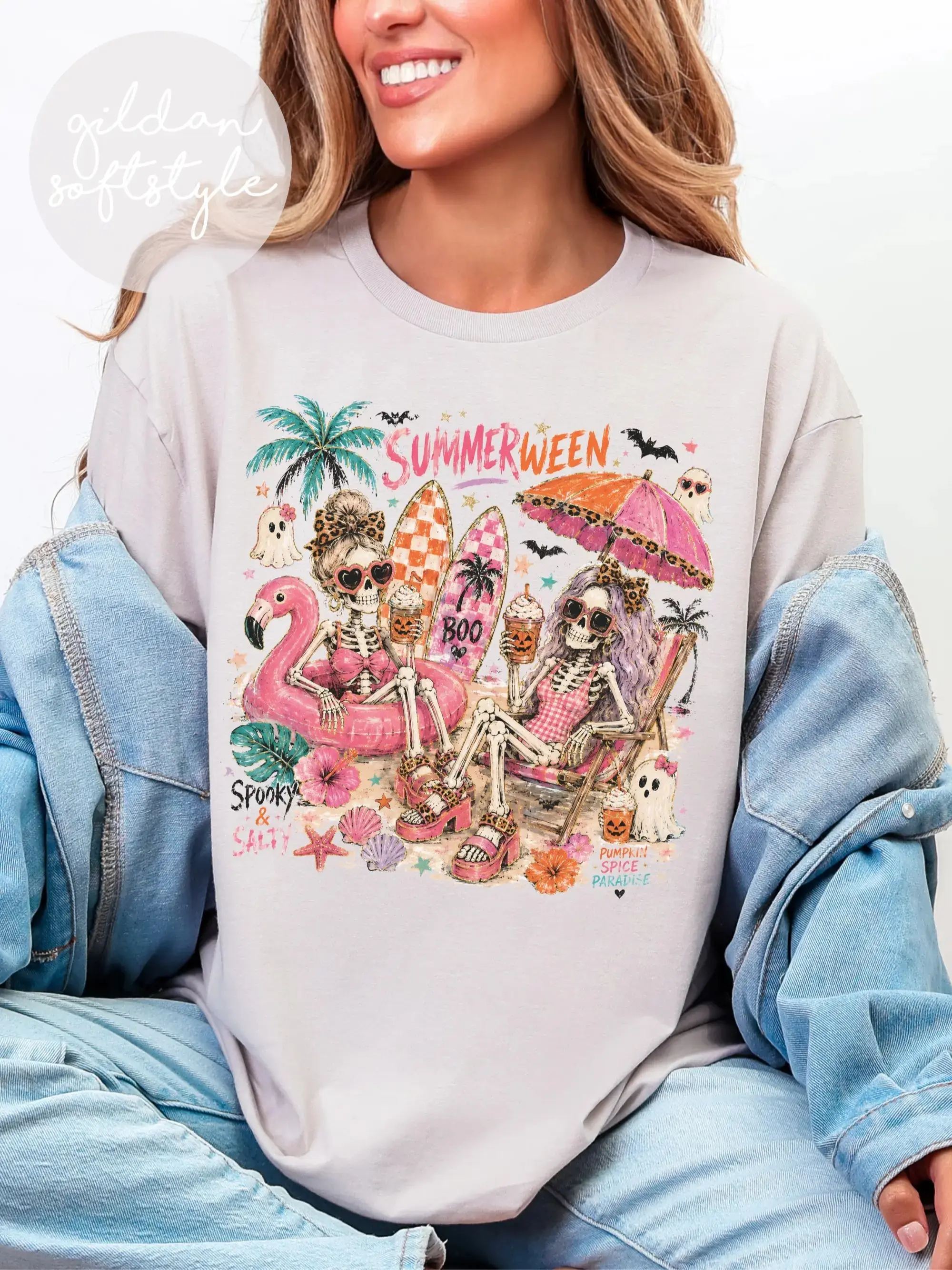 Comfort Colors Cute Ghost Graphic Shirt for Women, Short Sleeve Vintage Spooky Fall Halloween Tee Gift