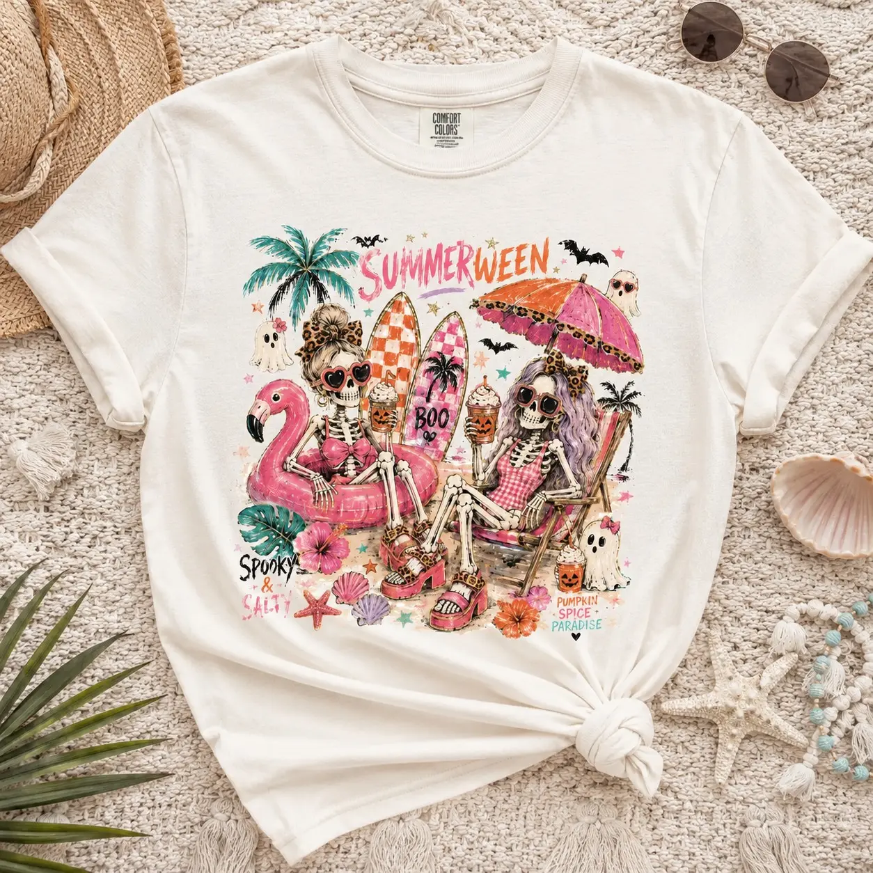 Comfort Colors Cute Ghost Graphic Shirt for Women, Short Sleeve Vintage Spooky Fall Halloween Tee Gift - photo 2