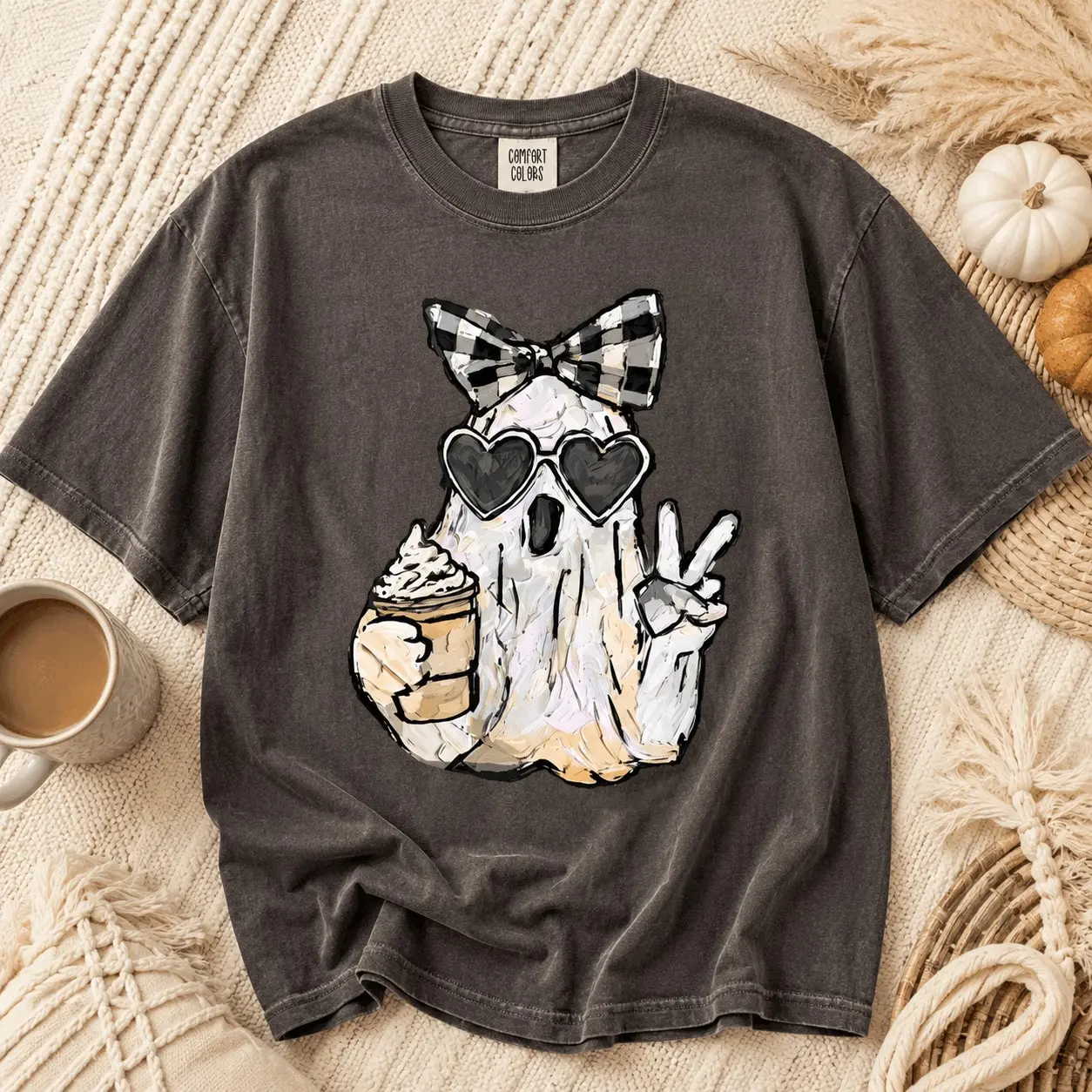 Comfort Colors Cute Ghost Heart Sunglasses Iced Coffee Shirt, Fall Season Tee for Women - photo 2