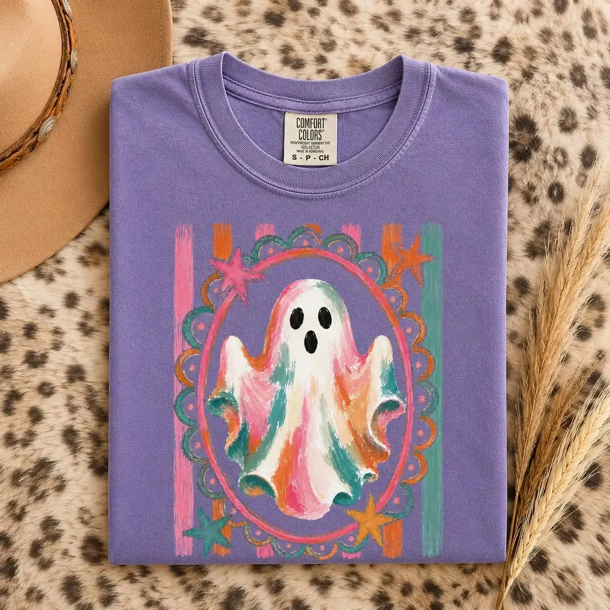 Comfort Colors Cute Ghost Plaid Bow Iced Coffee Shirt, Retro Vintage Autumn Halloween Tee for Women - photo 3