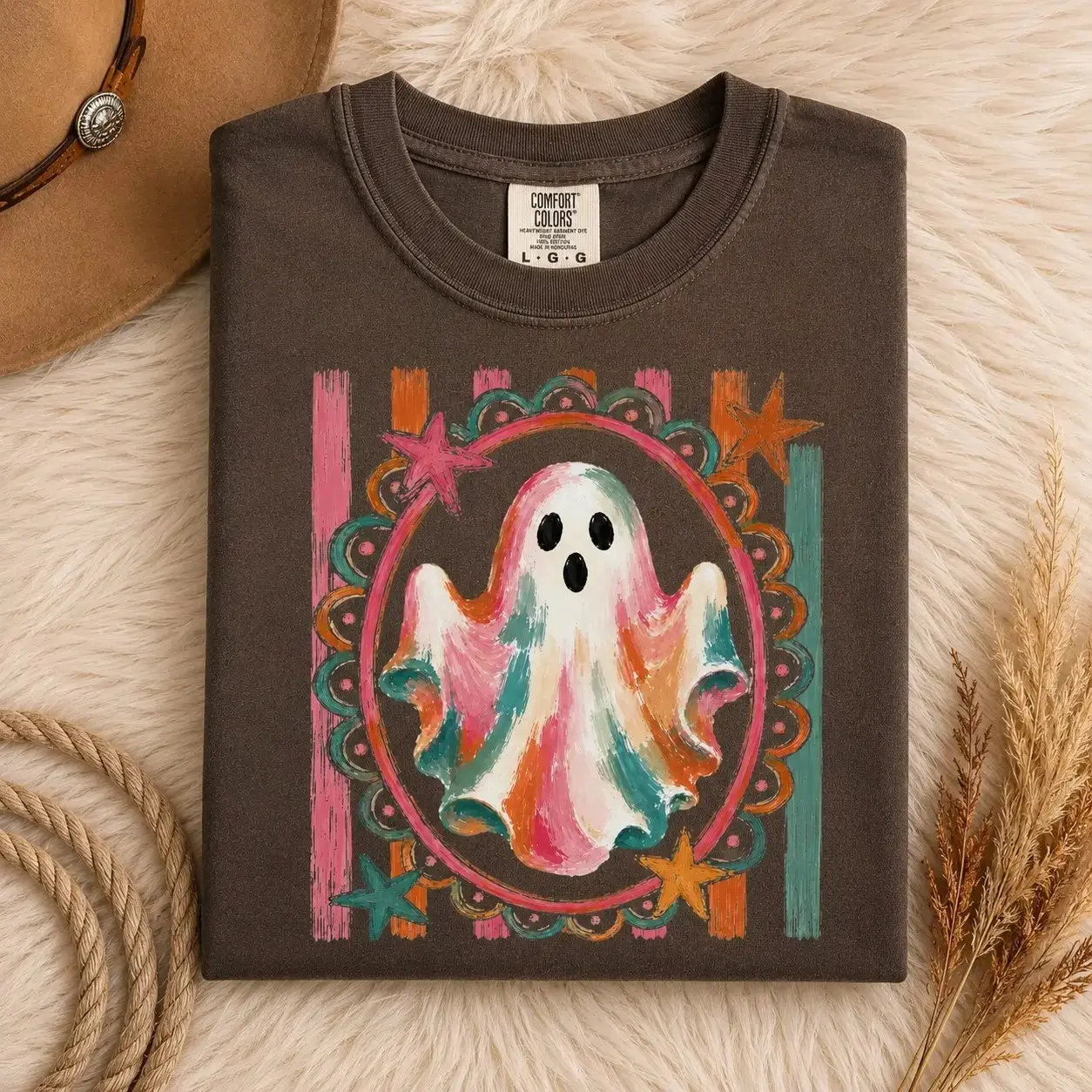 Comfort Colors Cute Ghost Plaid Bow Iced Coffee Shirt, Retro Vintage Autumn Halloween Tee for Women - photo 5