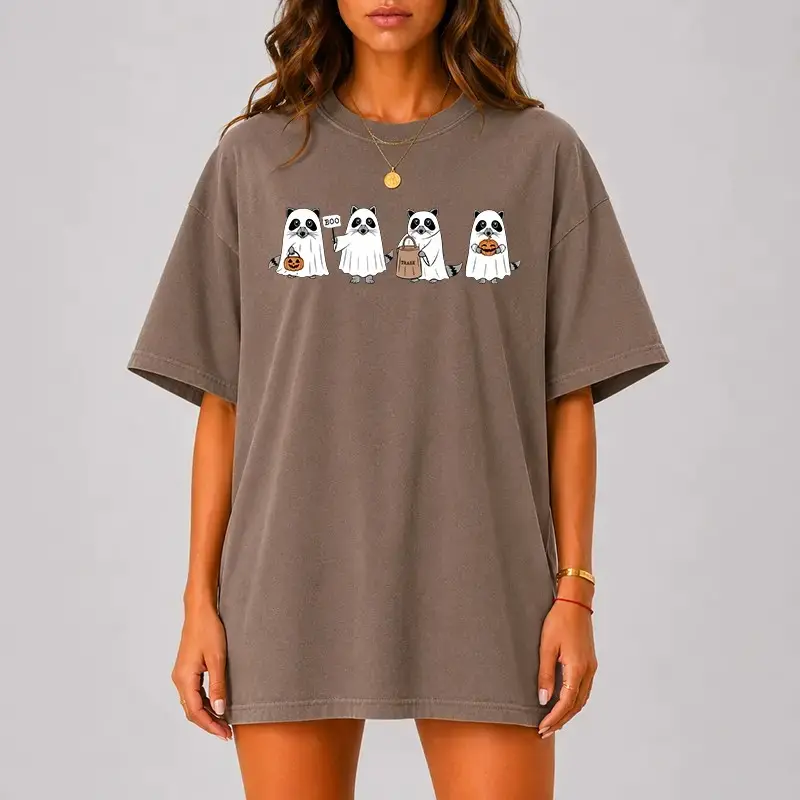 Comfort Colors Cute Ghost Raccoon Halloween Shirt, Spooky Animal Pumpkin Graphic Tee, Funny Fall Trick or Treat Top