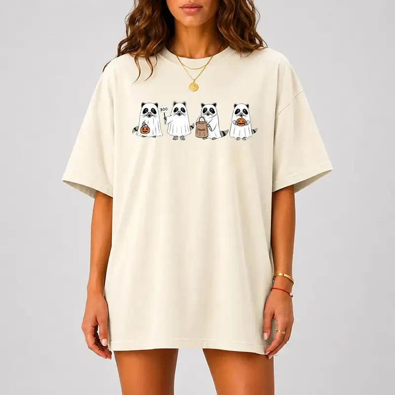 Comfort Colors Cute Ghost Raccoon Halloween Shirt, Spooky Animal Pumpkin Graphic Tee, Funny Fall Trick or Treat Top - photo 3