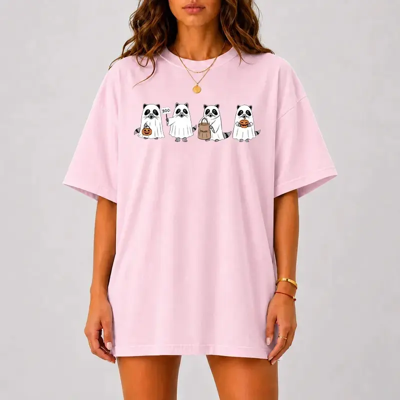 Comfort Colors Cute Ghost Raccoon Halloween Shirt, Spooky Animal Pumpkin Graphic Tee, Funny Fall Trick or Treat Top - photo 4