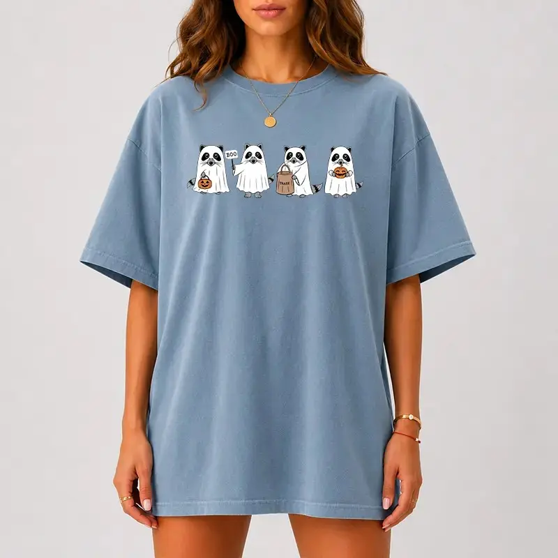 Comfort Colors Cute Ghost Raccoon Halloween Shirt, Spooky Animal Pumpkin Graphic Tee, Funny Fall Trick or Treat Top - photo 5