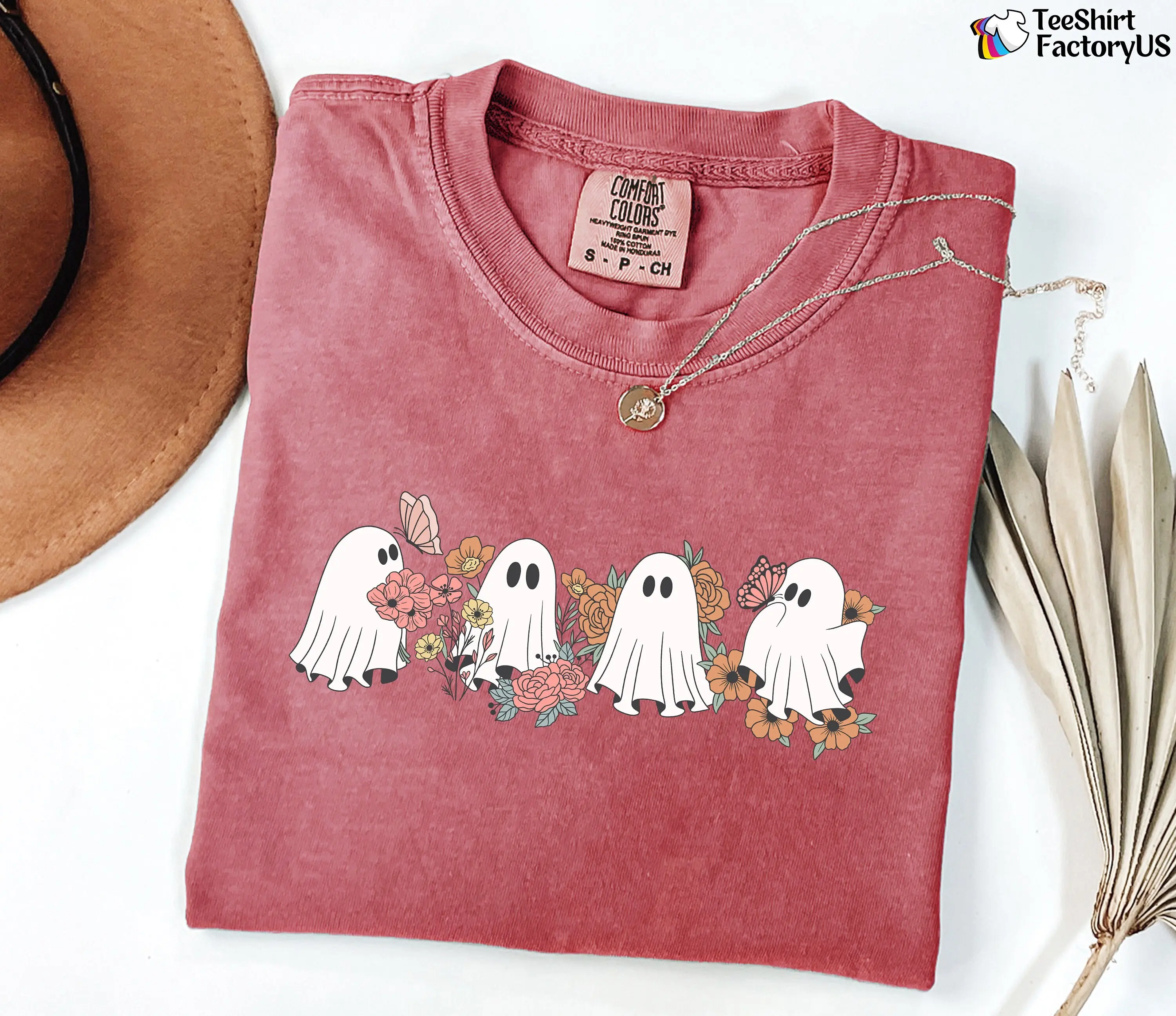 Comfort Colors Cute Ghost Sweatshirt, Floral Halloween Graphic Crewneck, Spooky Season Fall Gift for Women - photo 4